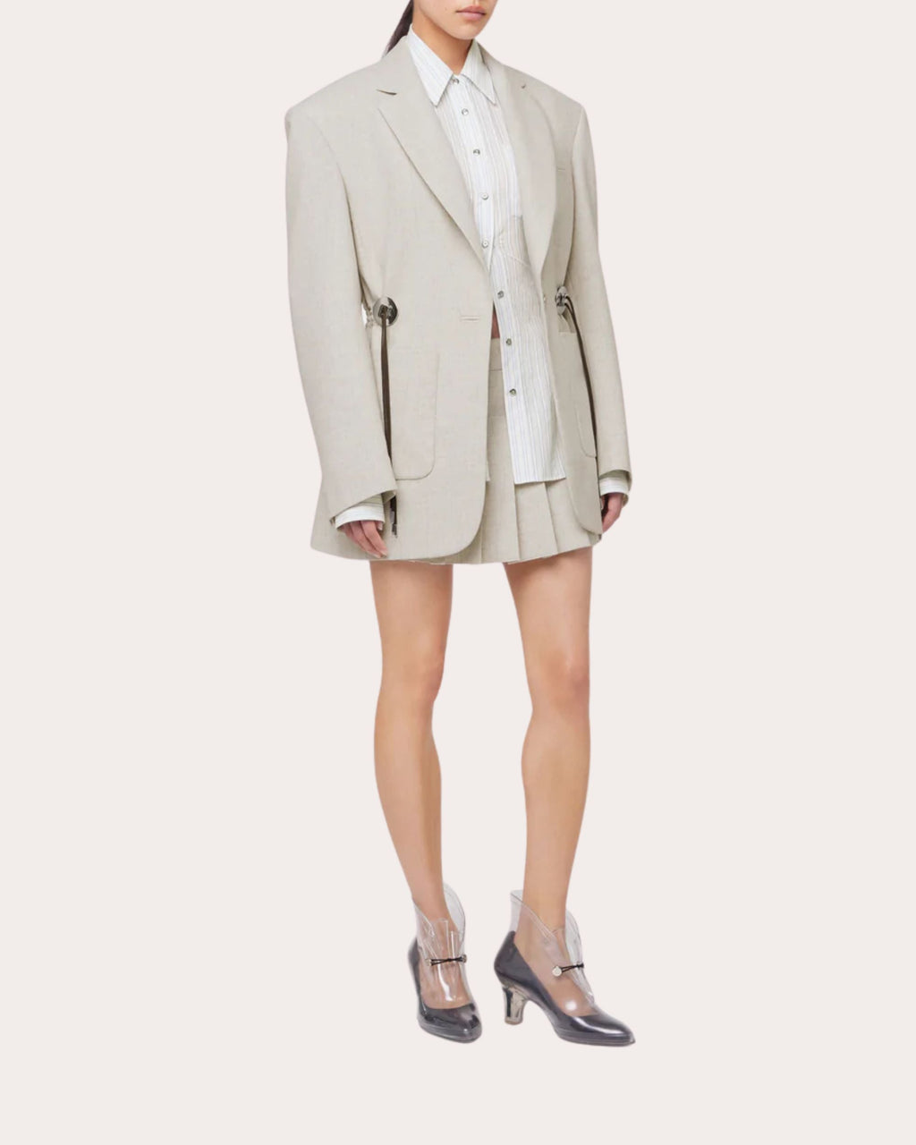 Gathered Wool and Cotton Blend Blazer