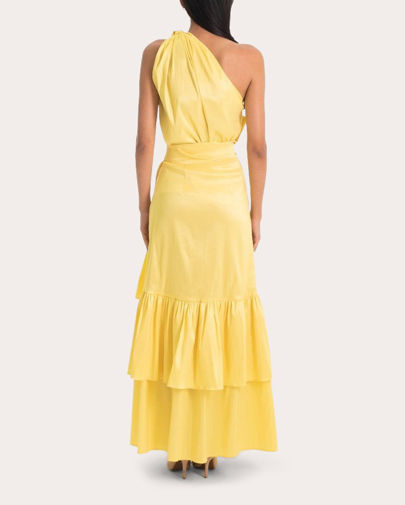 Yuli Asymmetric Taffeta Top and Tiered Maxi Skirt Set