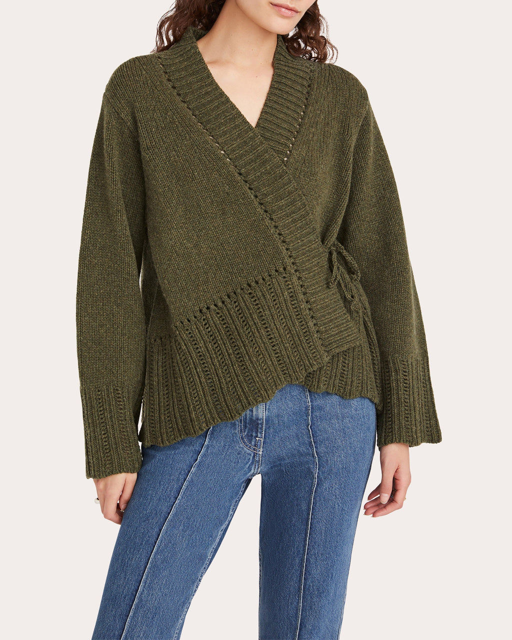 Nexilis Pointelle-Trimmed Wool-Blend Wrap Cardigan