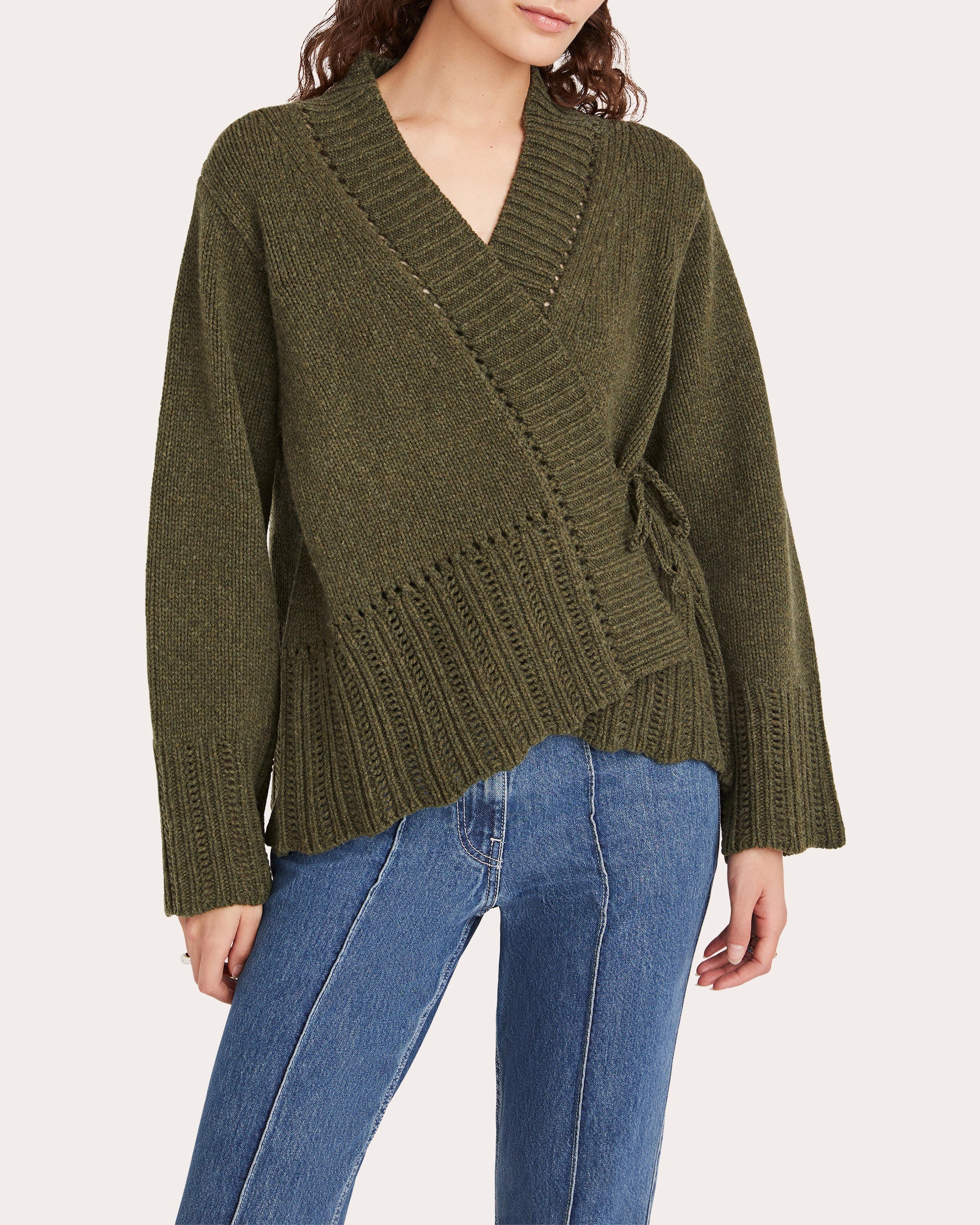 Nexilis Pointelle-Trimmed Wool-Blend Wrap Cardigan