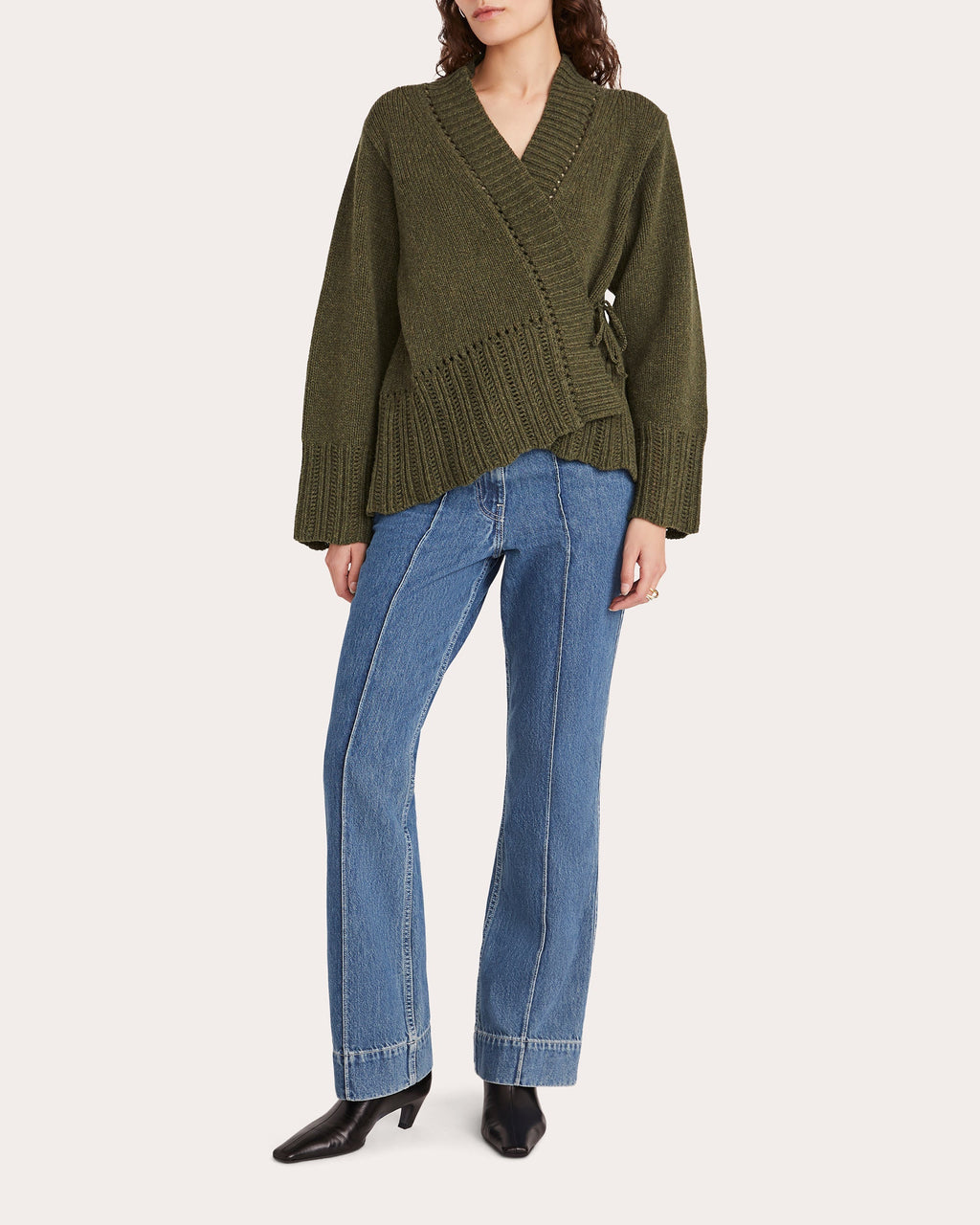 Nexilis Pointelle-Trimmed Wool-Blend Wrap Cardigan