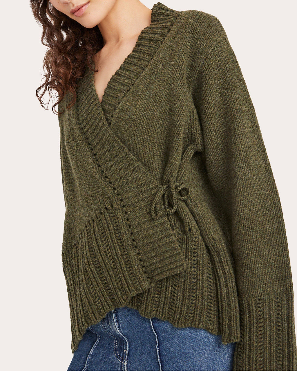 Nexilis Pointelle-Trimmed Wool-Blend Wrap Cardigan