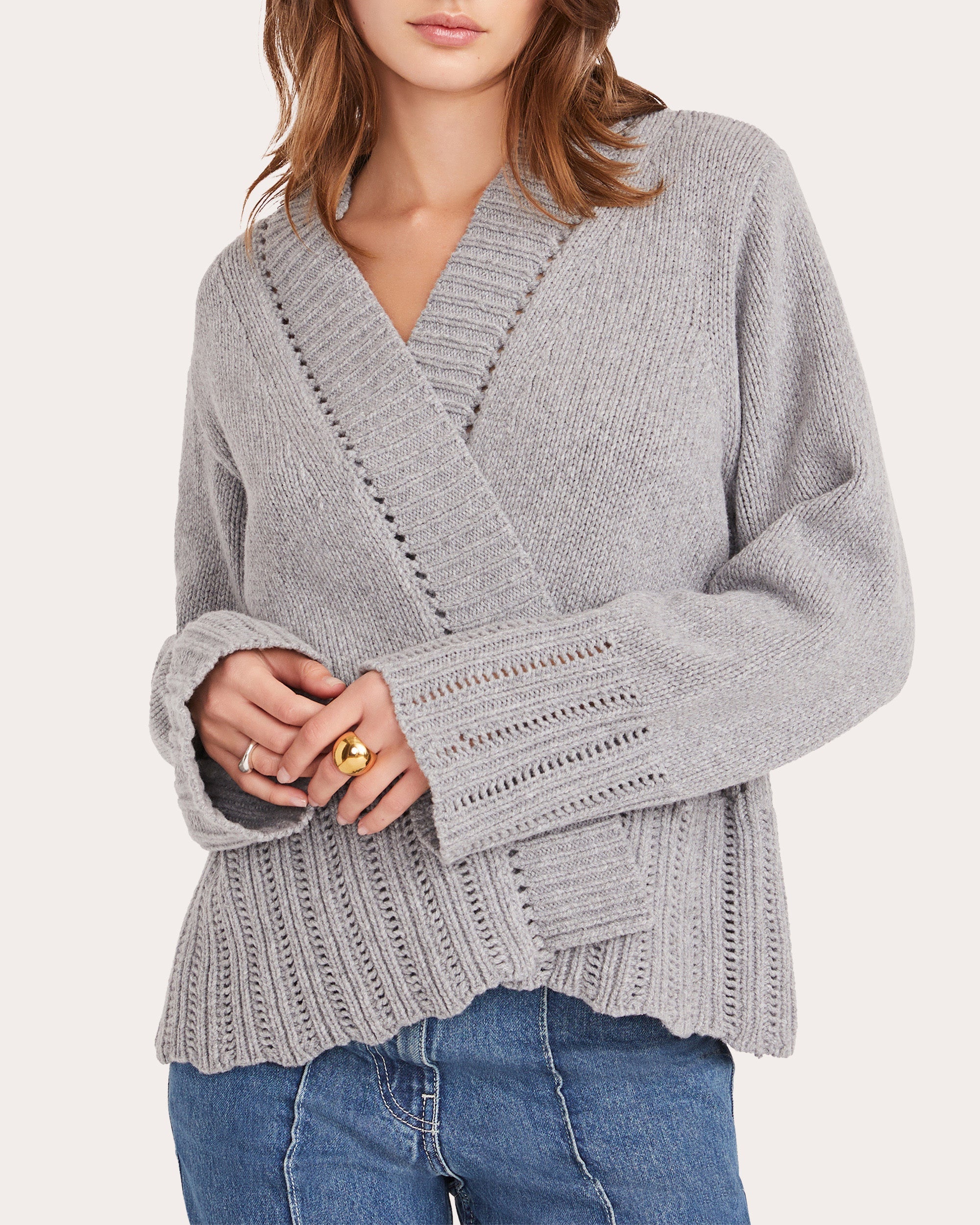 Nexilis Pointelle-Trimmed Wool-Blend Wrap Cardigan