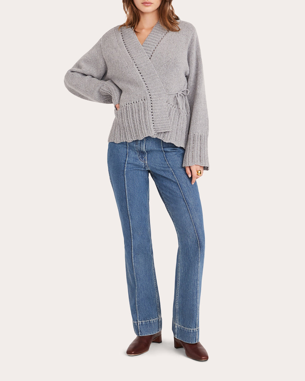 Nexilis Pointelle-Trimmed Wool-Blend Wrap Cardigan