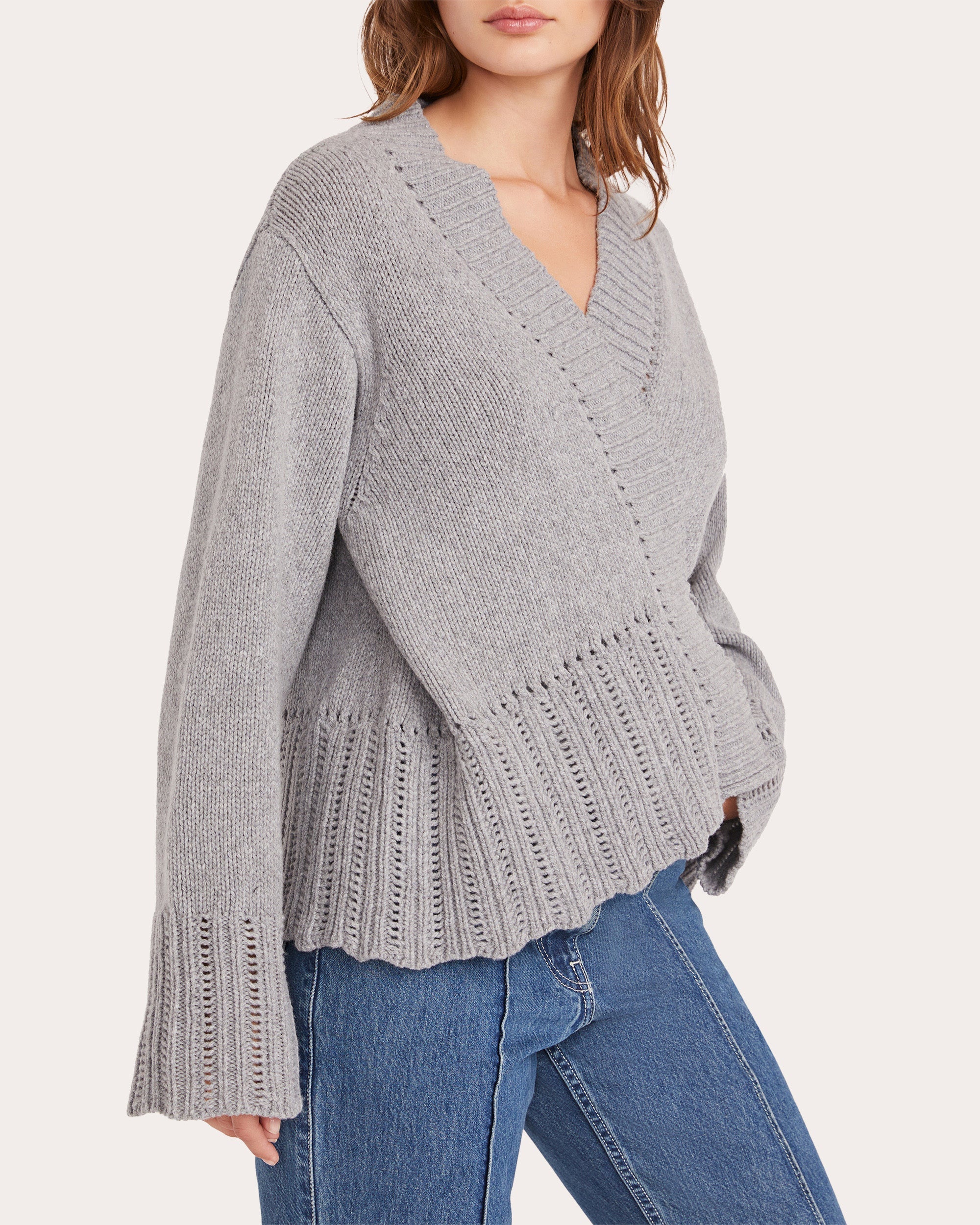 Nexilis Pointelle-Trimmed Wool-Blend Wrap Cardigan