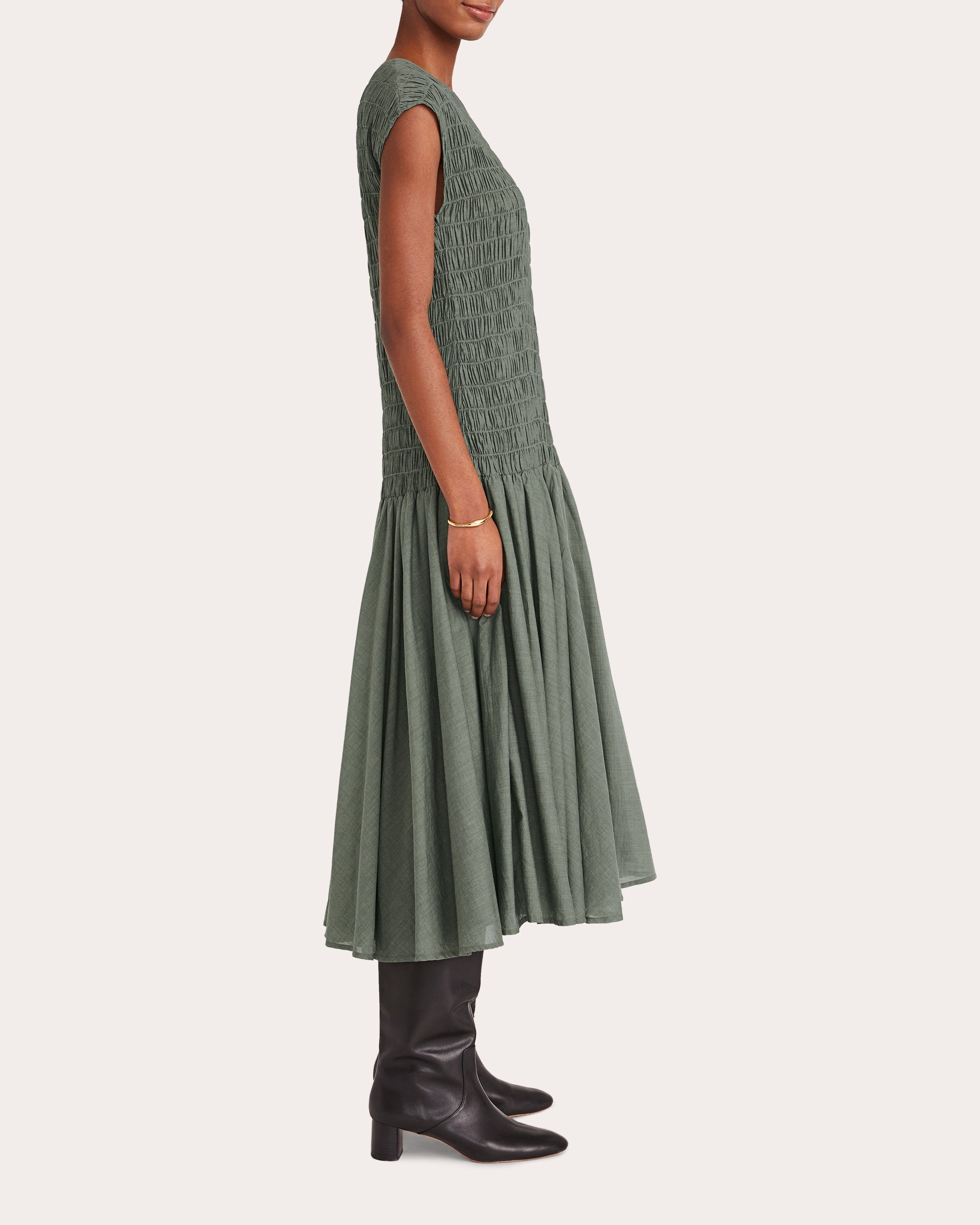 Stijl Smocked Chambray Drop-Waist Midi Dress