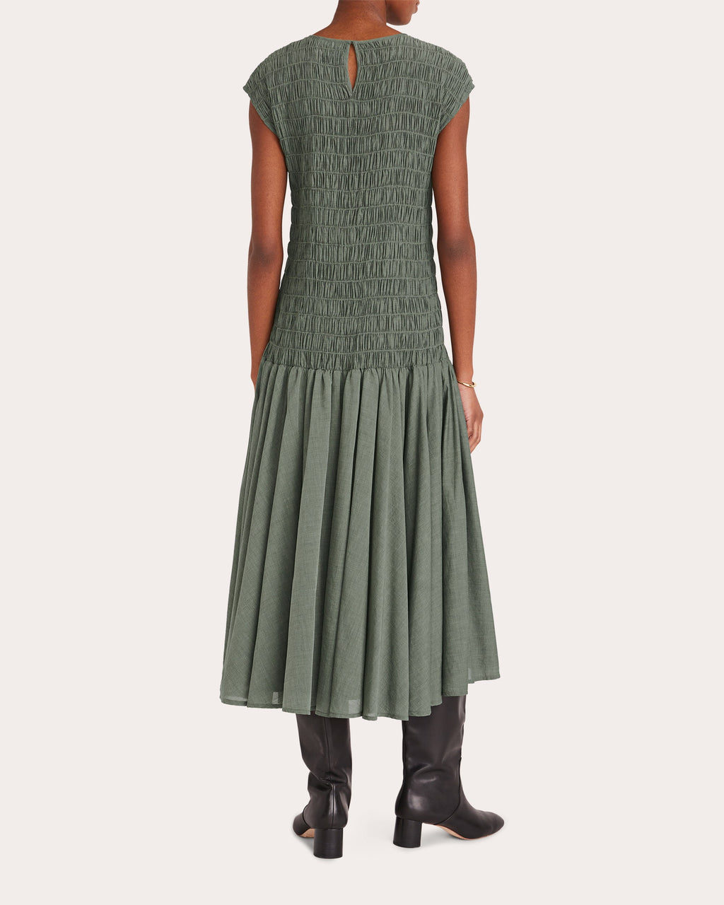 Stijl Smocked Chambray Drop-Waist Midi Dress