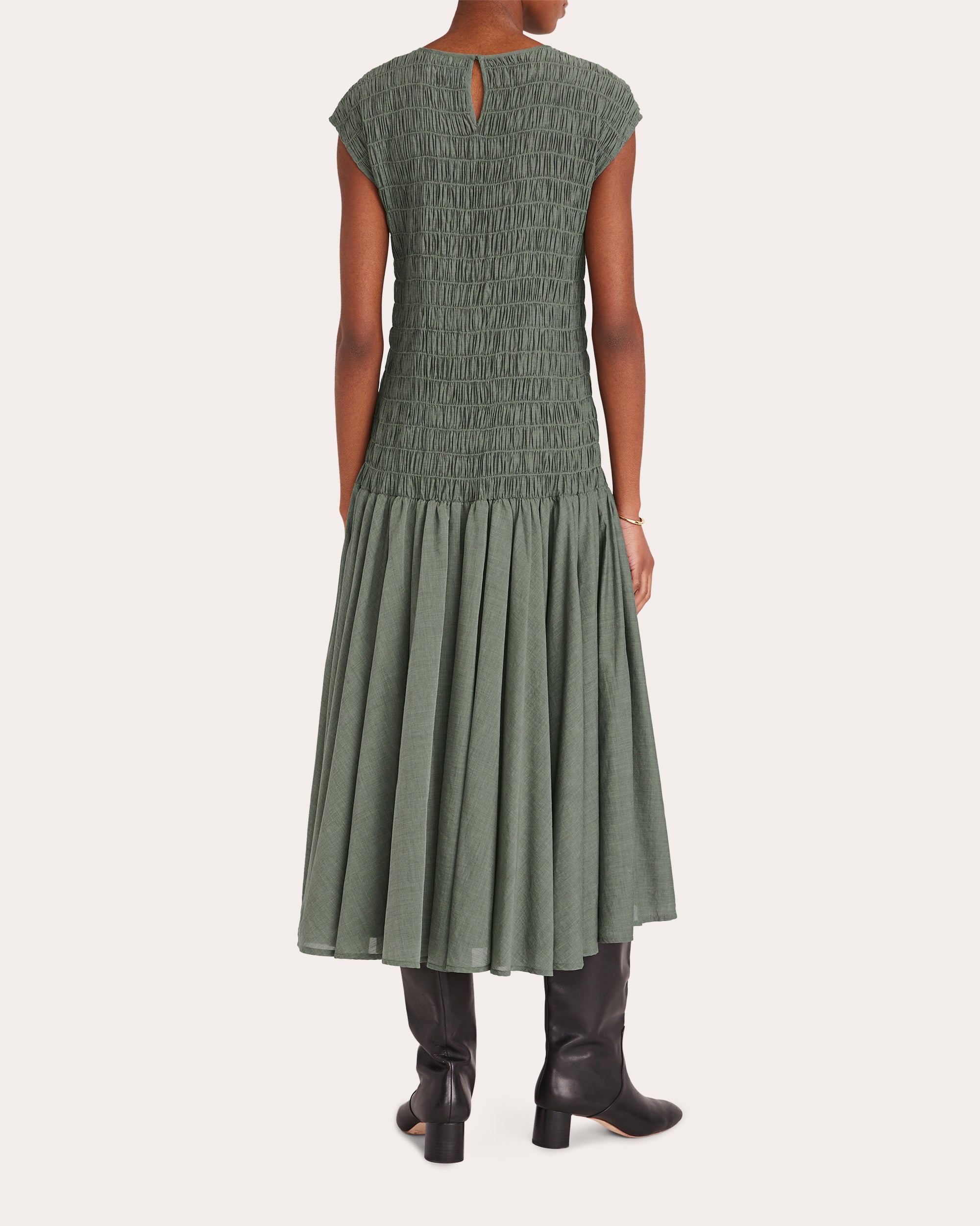 Stijl Smocked Chambray Drop-Waist Midi Dress