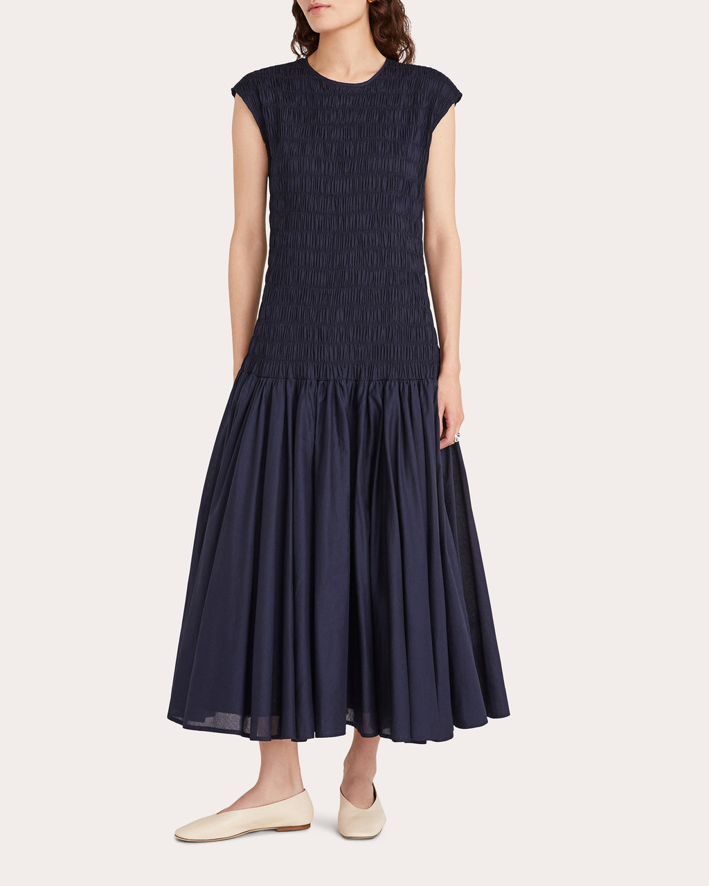 Stijl Smocked Voile Drop-Waist Midi Dress