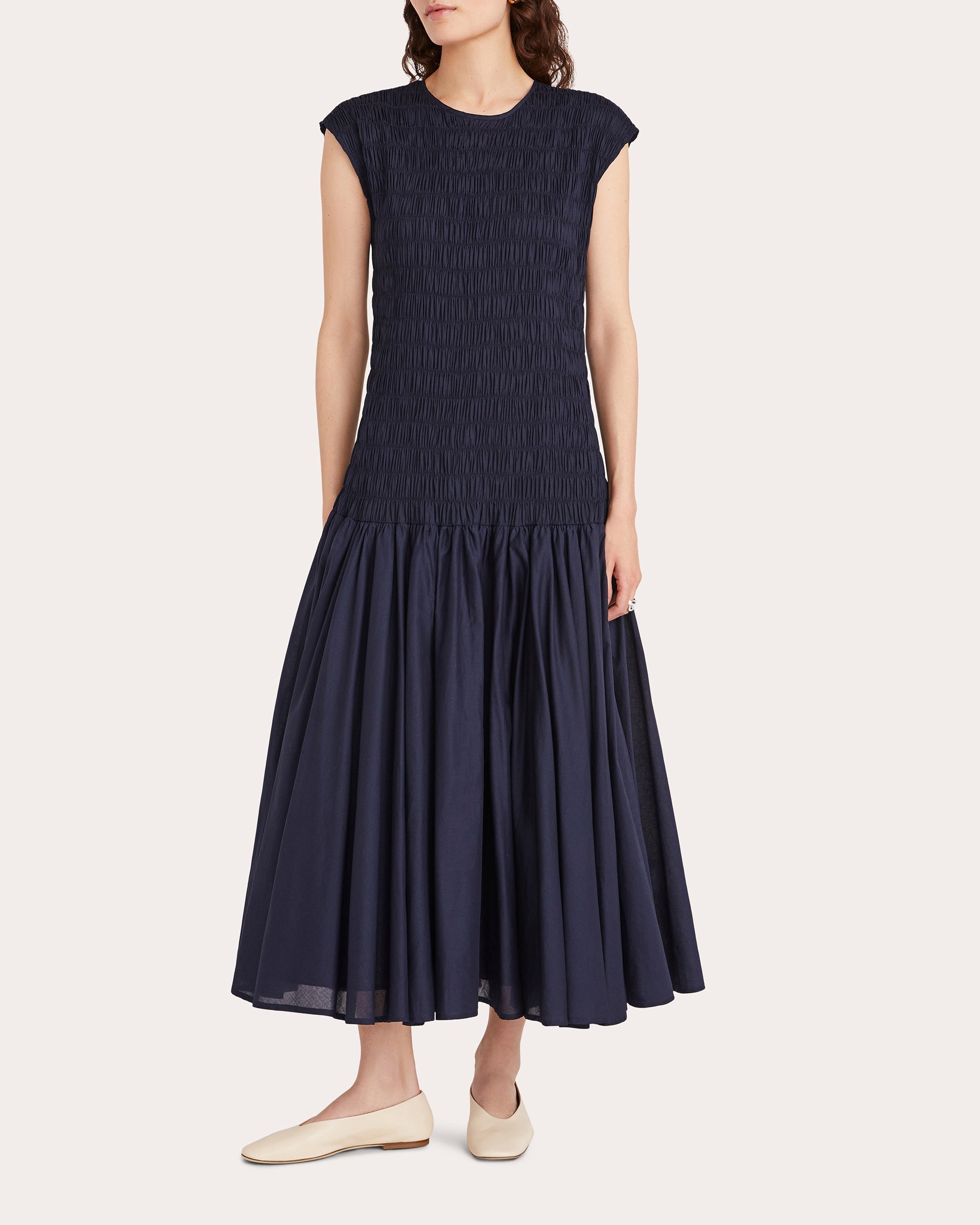 Stijl Smocked Voile Drop-Waist Midi Dress
