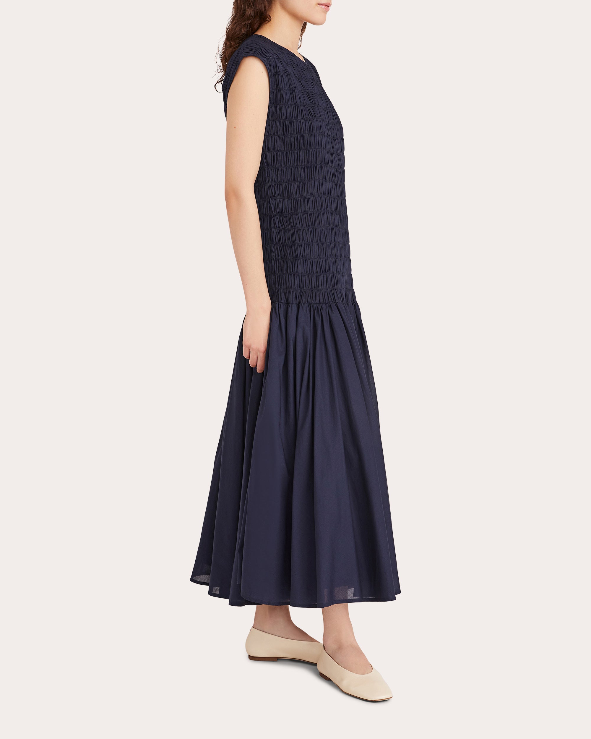 Stijl Smocked Voile Drop-Waist Midi Dress