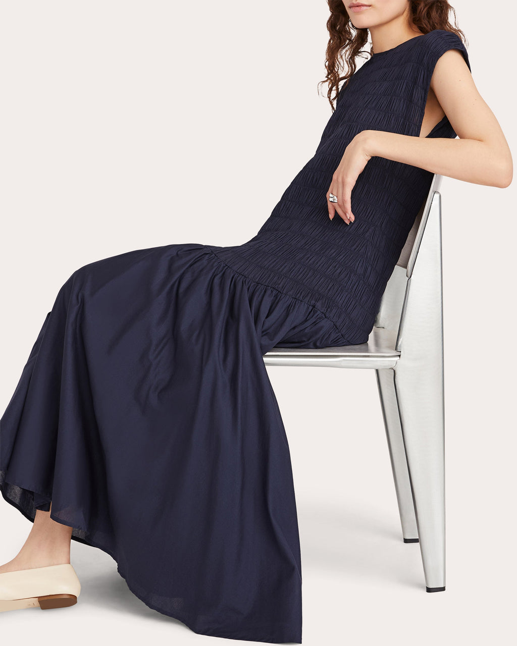Stijl Smocked Voile Drop-Waist Midi Dress