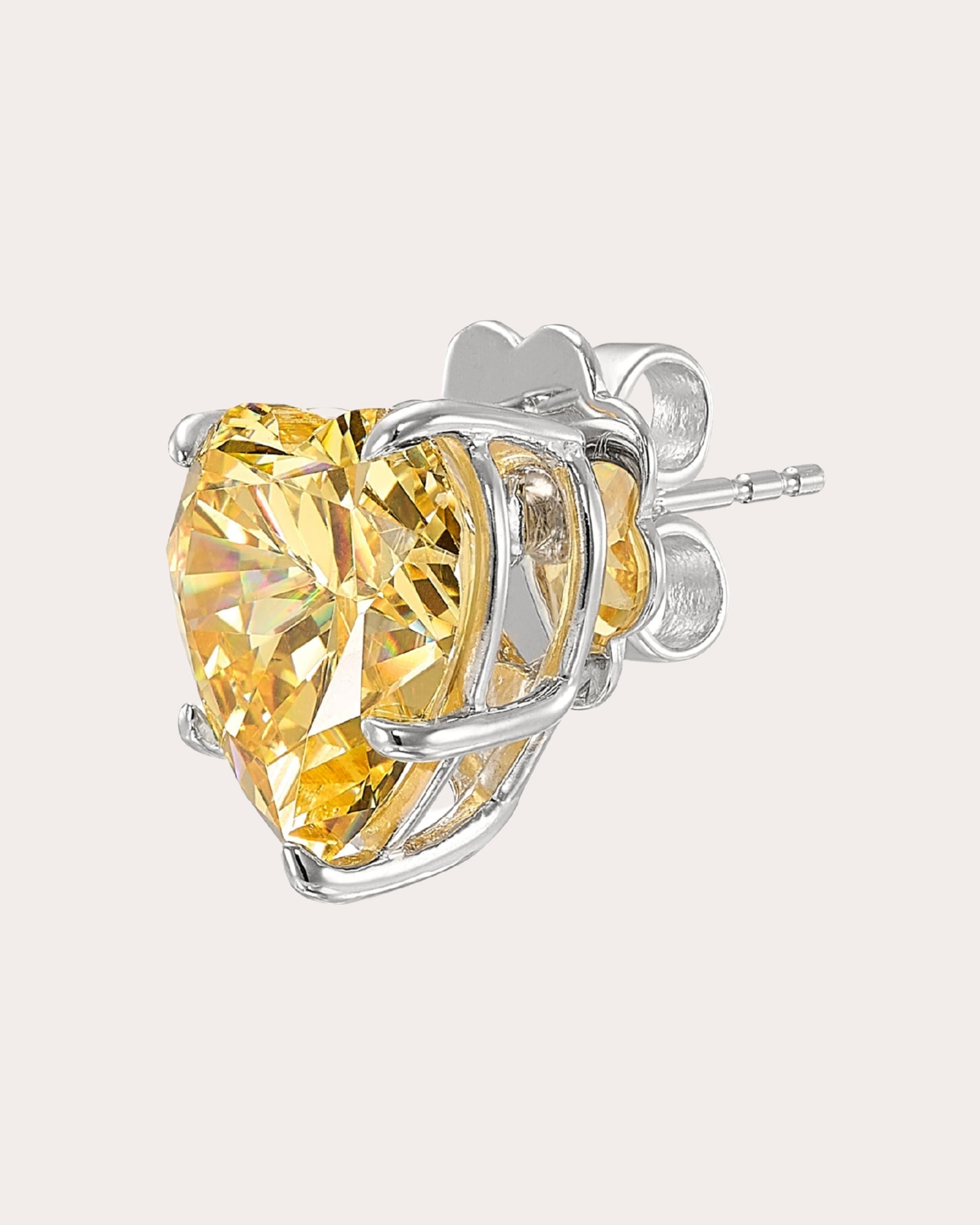 Heart 18K Gold and Rhodium Vermeil Lab-Grown Diamond Stud Earrings