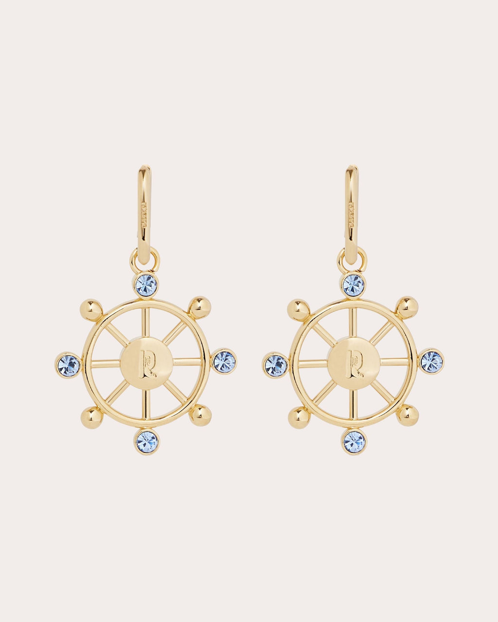 Gold-Tone Crystal Ship Wheel Earrings