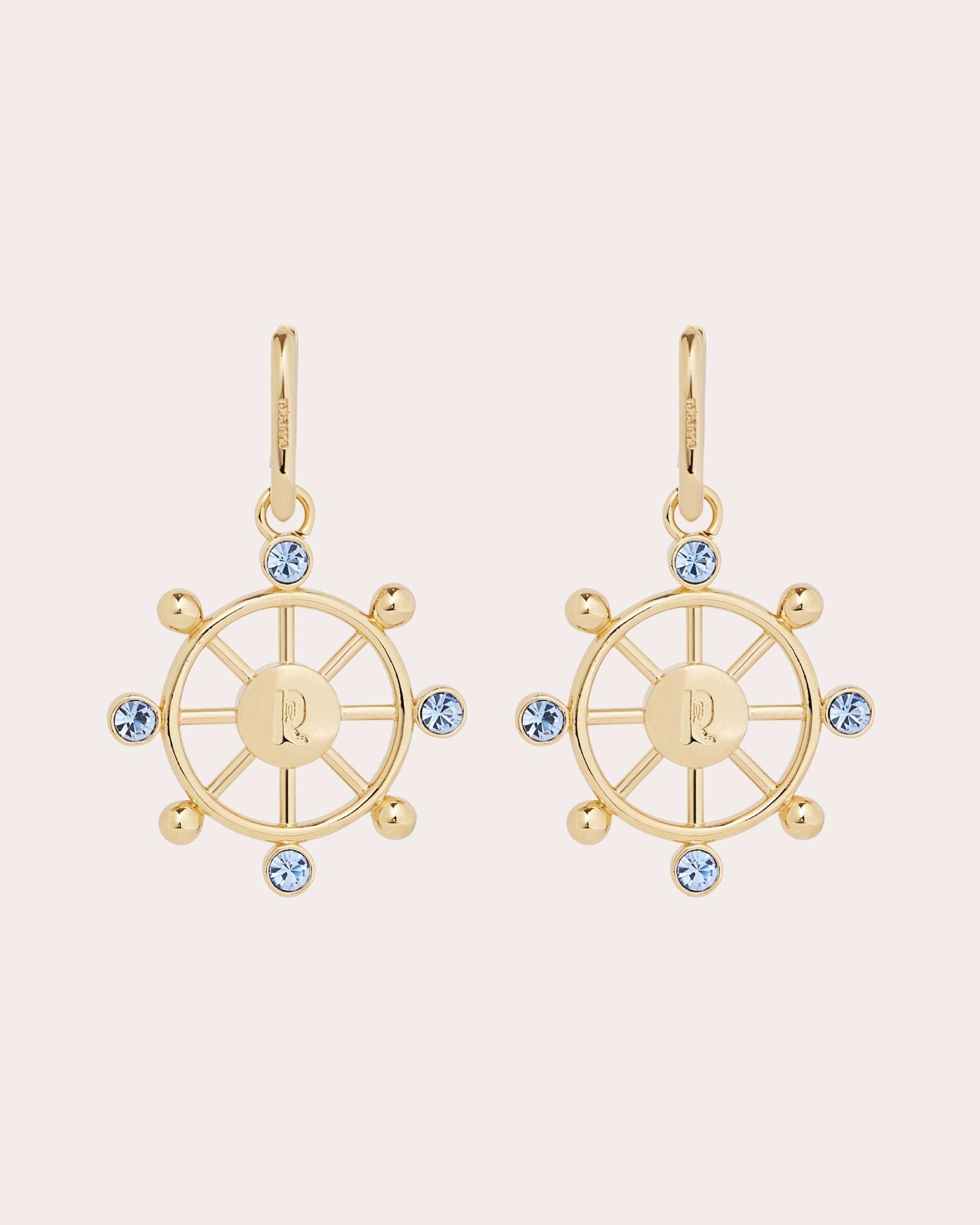 Gold-Tone Crystal Ship Wheel Earrings