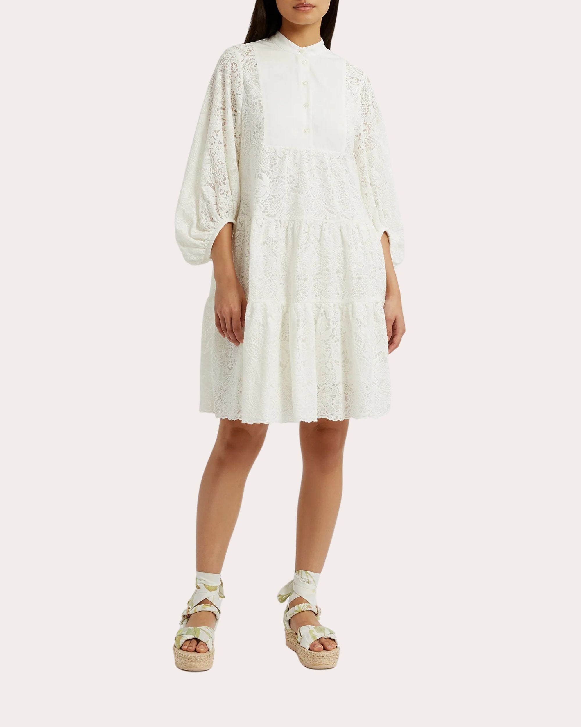 Embroidered Cotton Tiered Hem Mini Dress