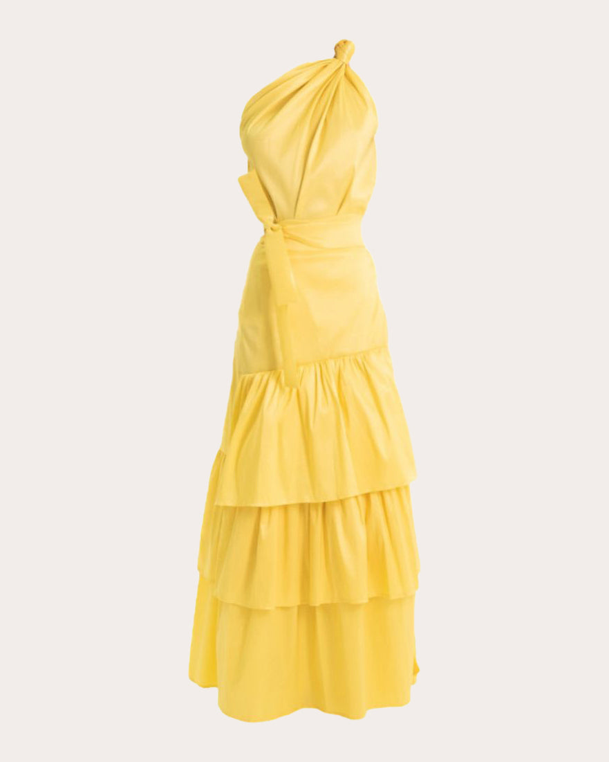 Yuli Asymmetric Taffeta Top and Tiered Maxi Skirt Set