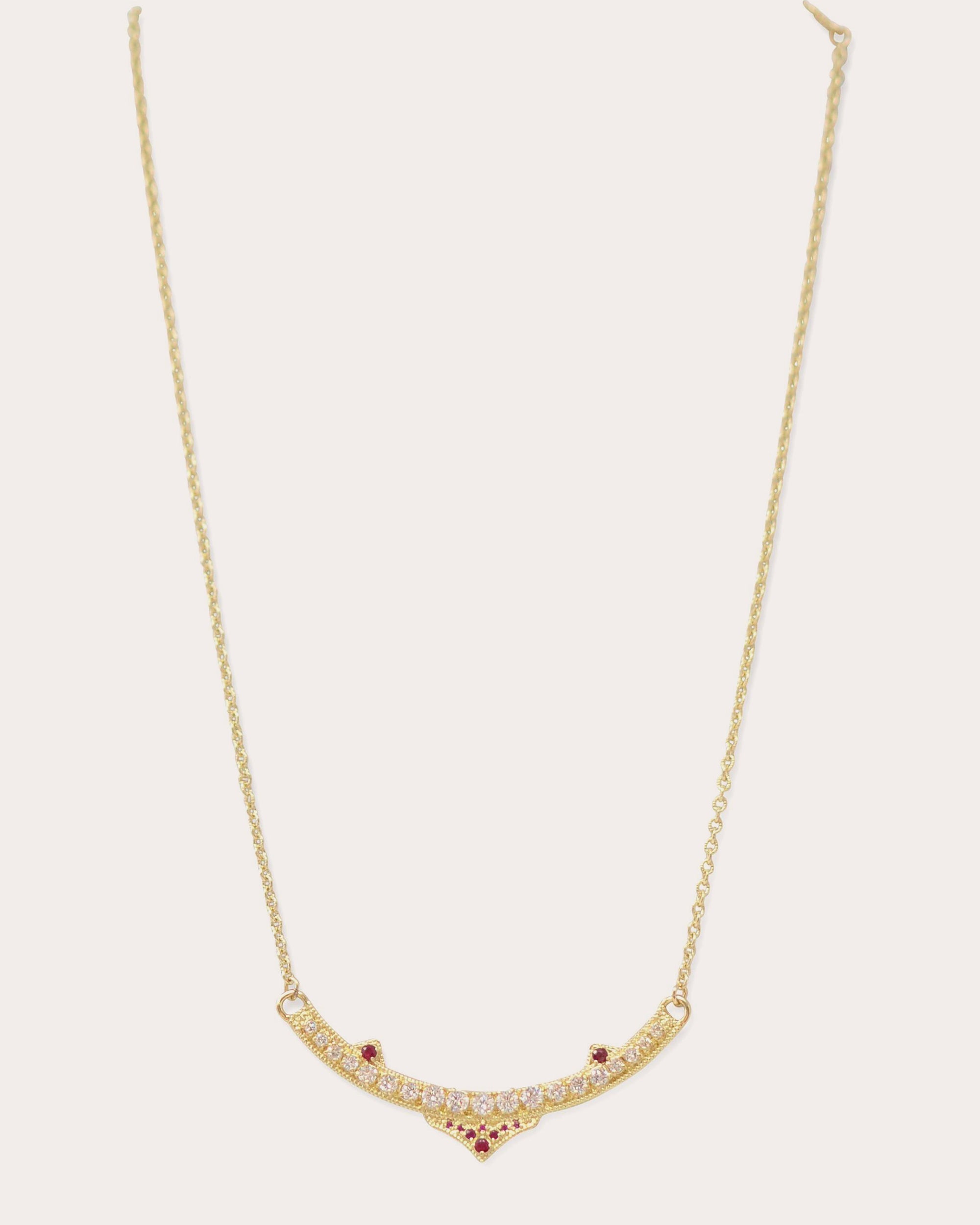 18K Gold Ruby and Diamond Bar Necklace