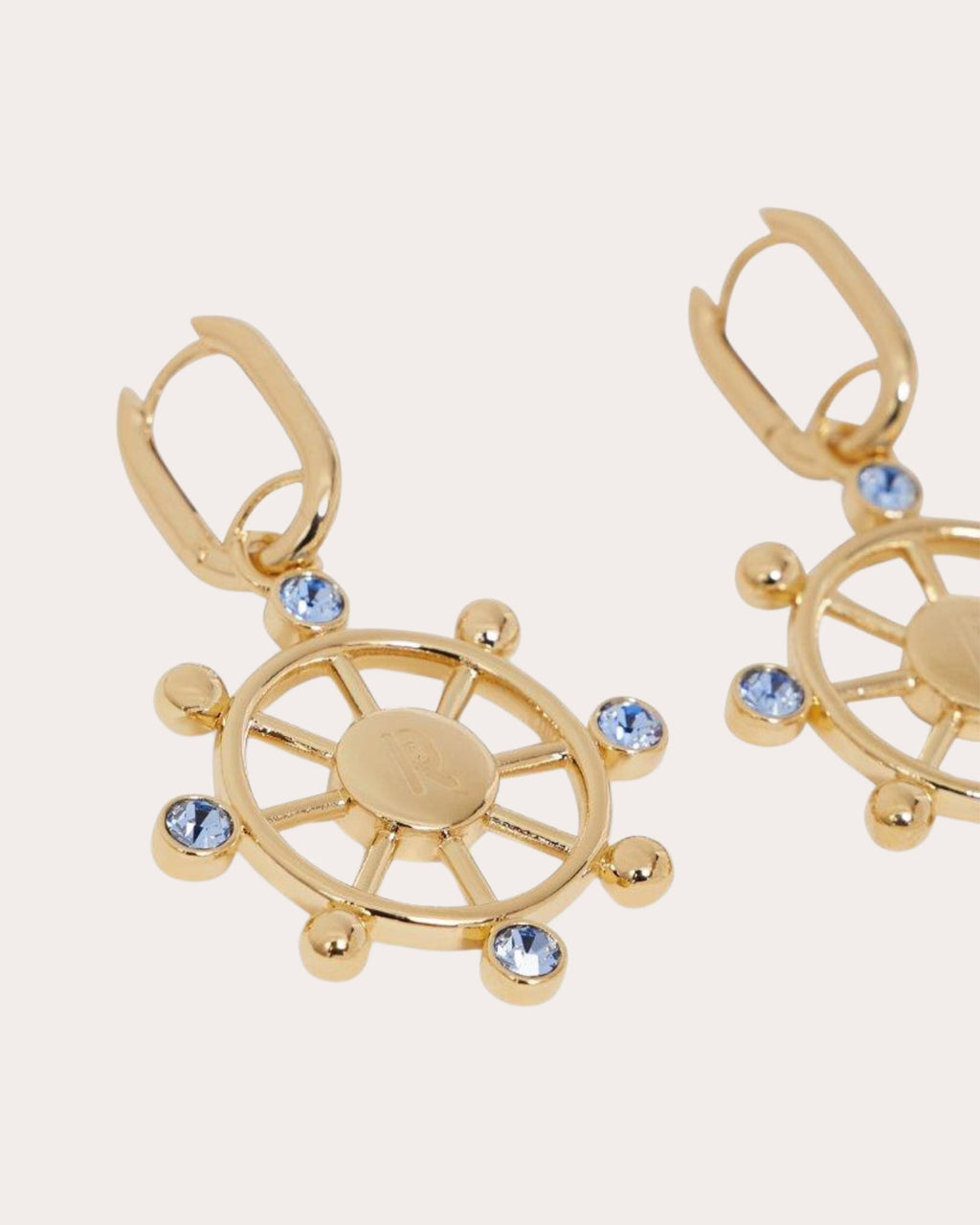 Gold-Tone Crystal Ship Wheel Earrings