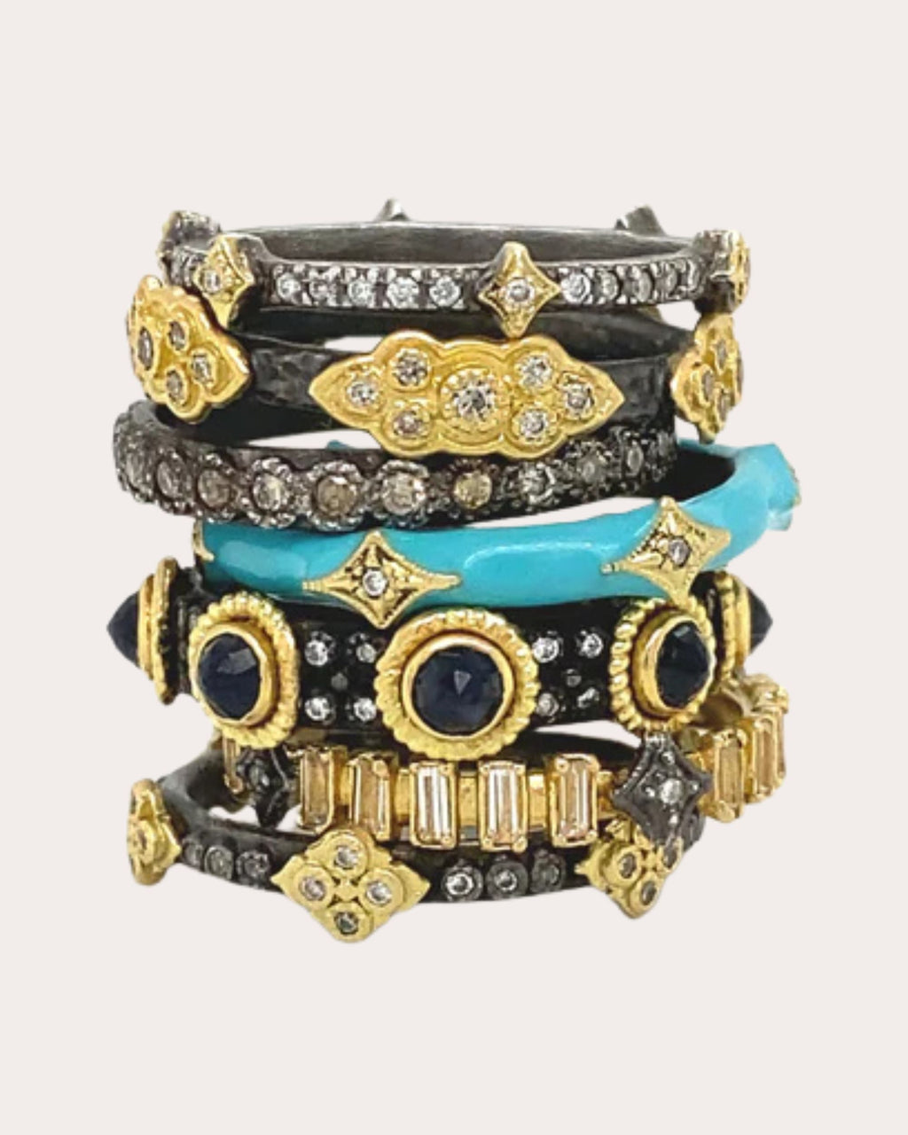 Sterling Silver 18K Gold Enamel and Diamond Stackable Ring