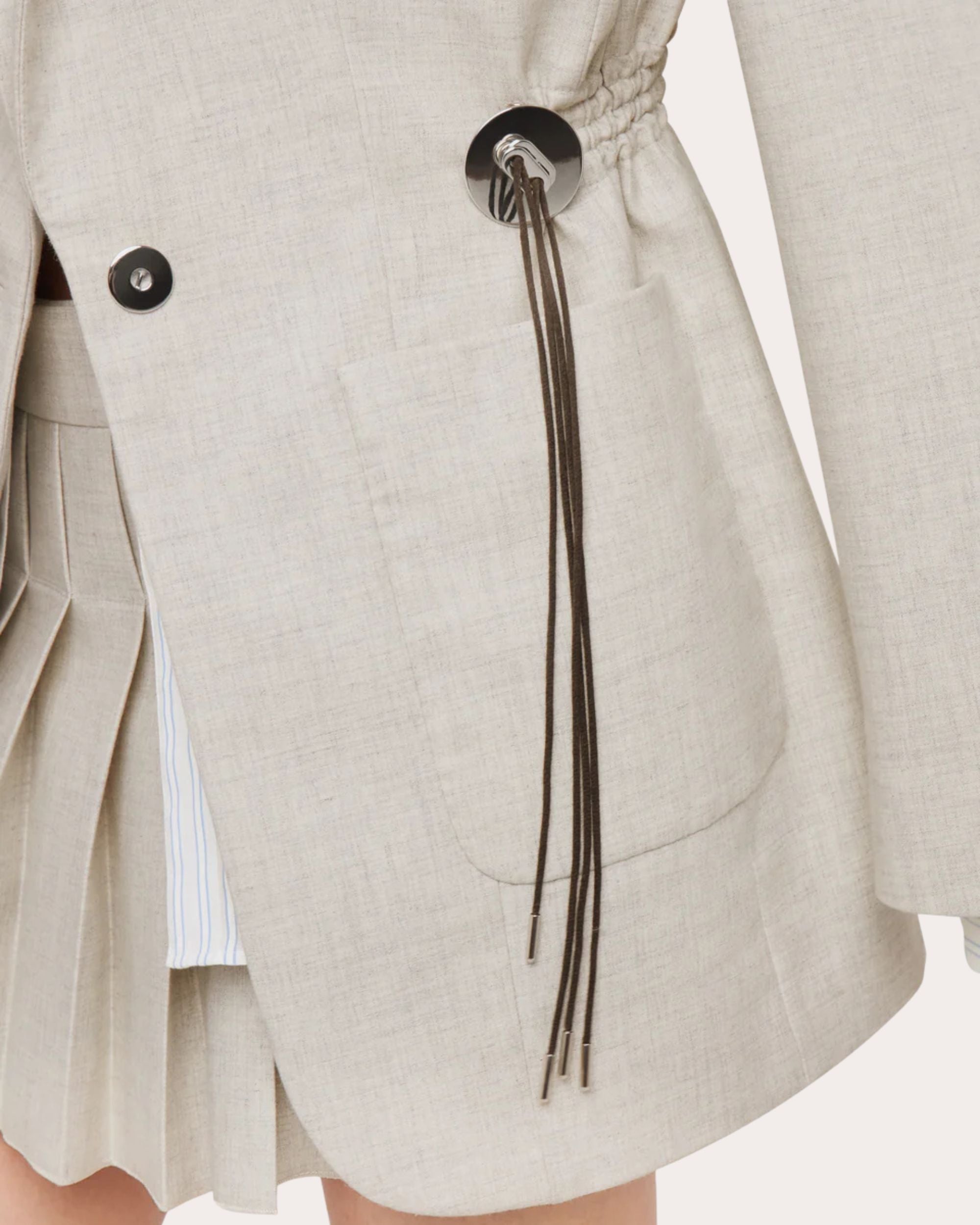 Gathered Wool and Cotton Blend Blazer
