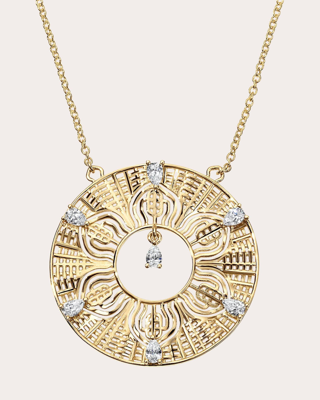 963Hz Frequency 14K Gold Diamond Pendant Necklace