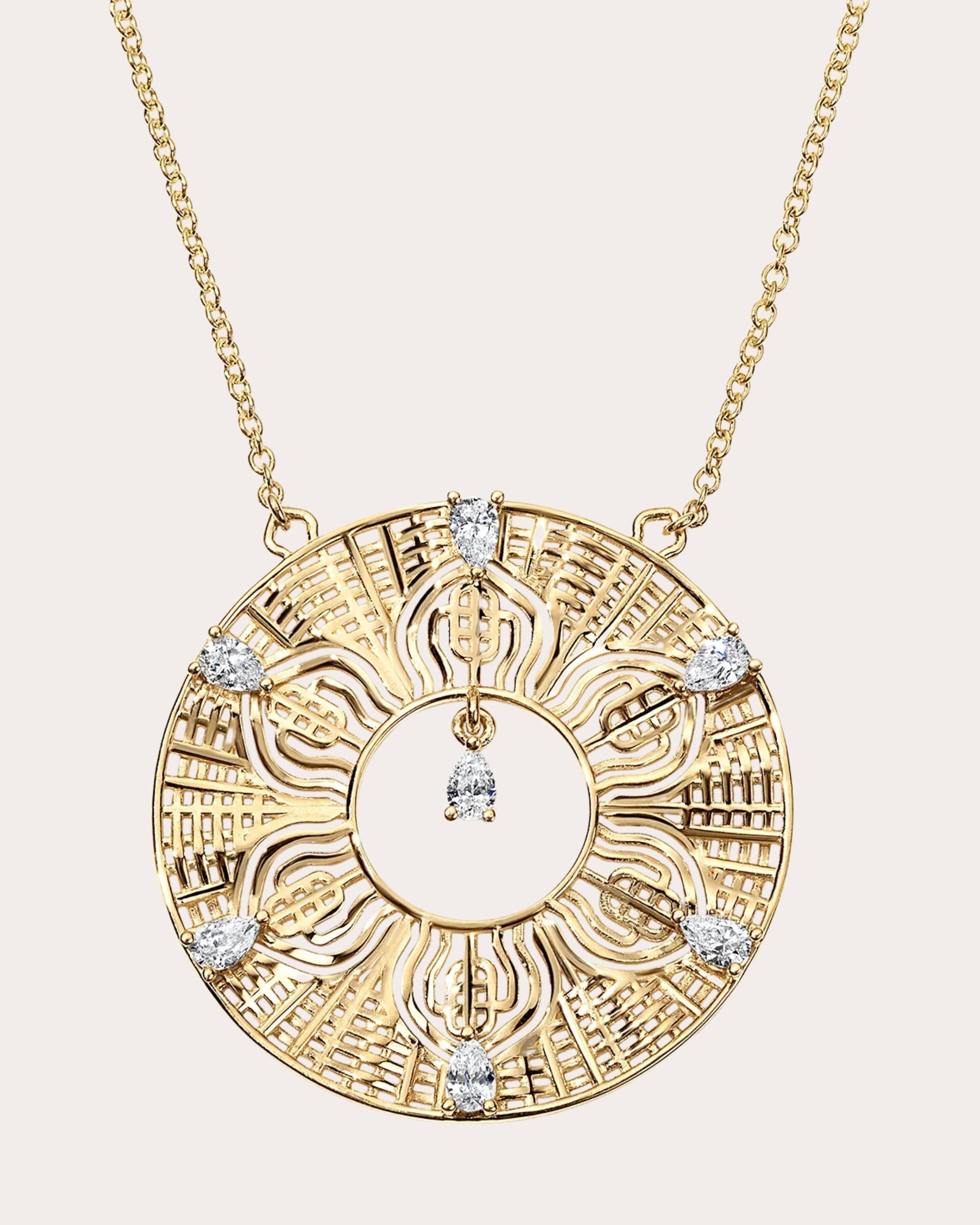 963Hz Frequency 14K Gold Diamond Pendant Necklace