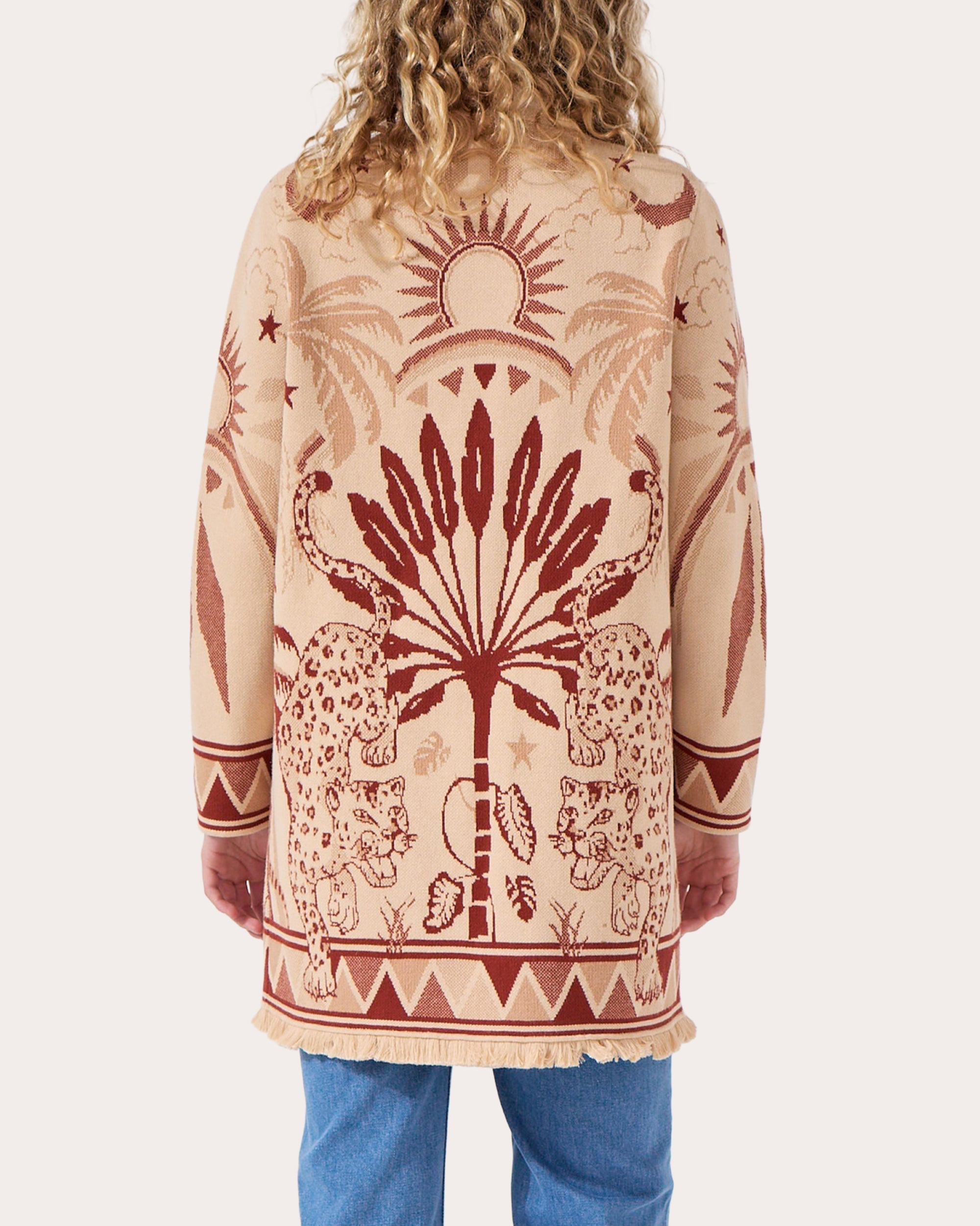 Magic Leopard Fringe-Trimmed Cotton-Jacquard Cardigan