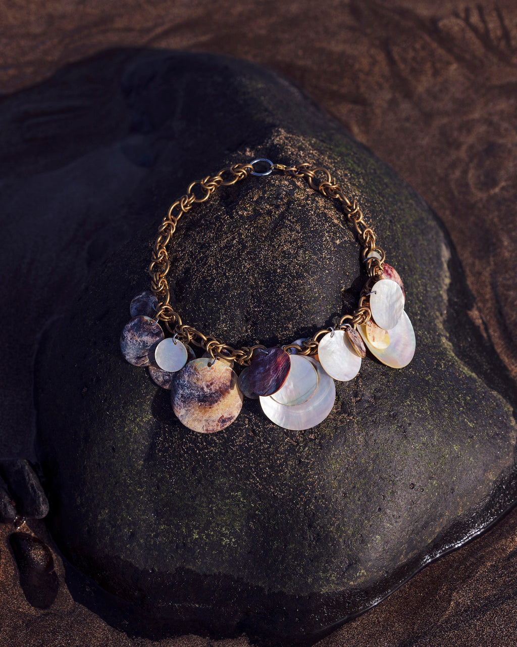Gold-Tone Mother of Pearl Disc Necklace