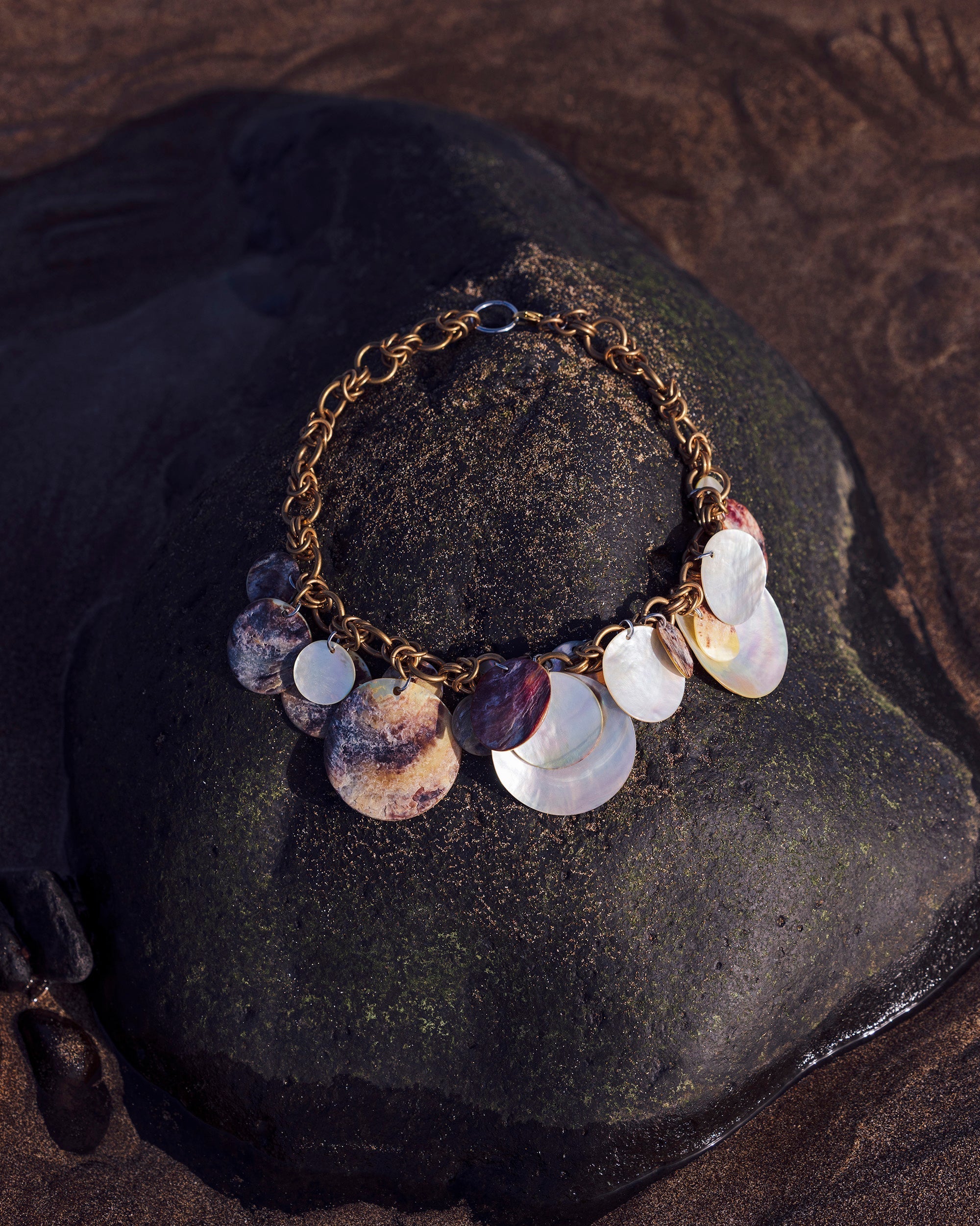 Gold-Tone Mother of Pearl Disc Necklace
