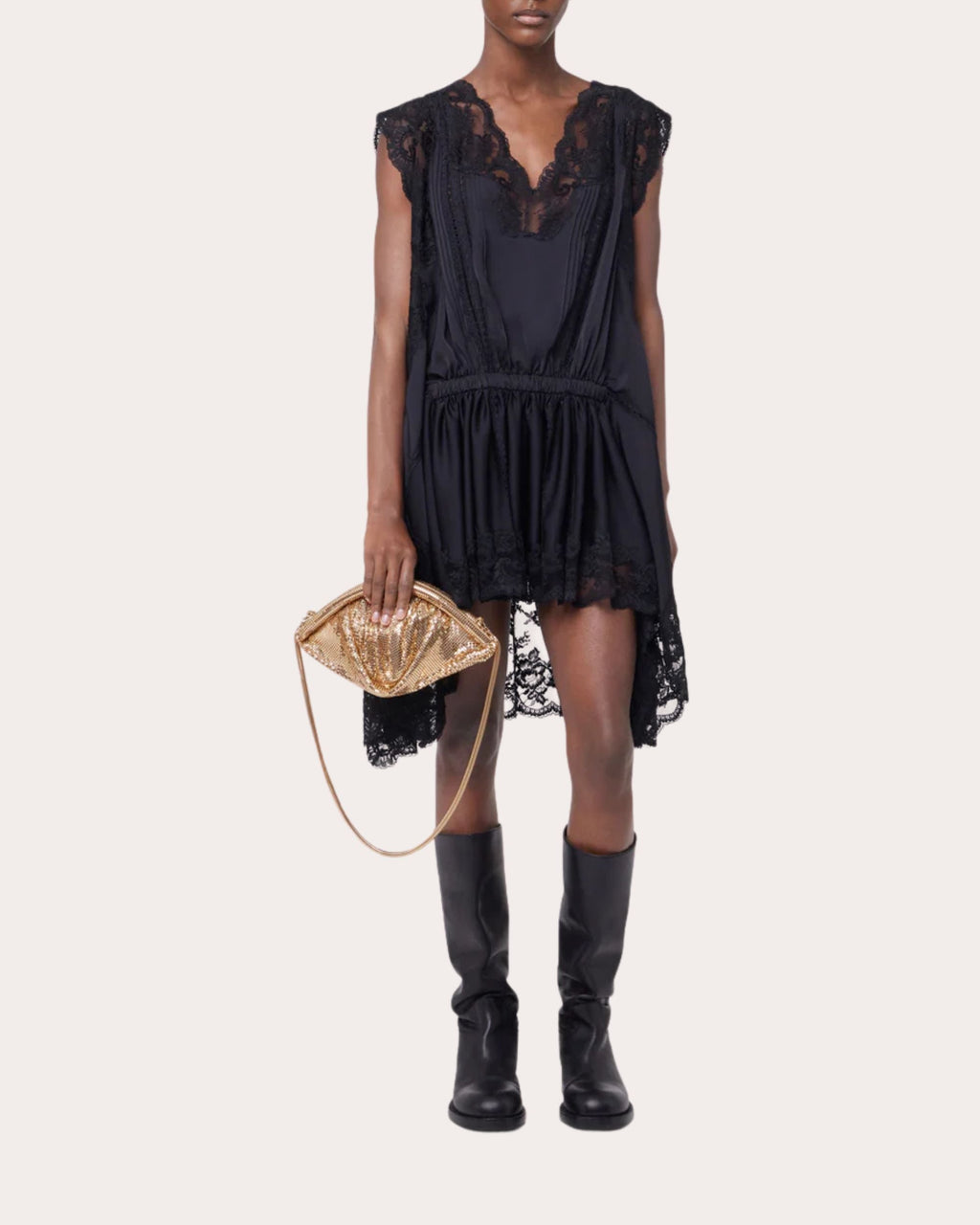 Pleated Lace Empire-Waist Tank Top