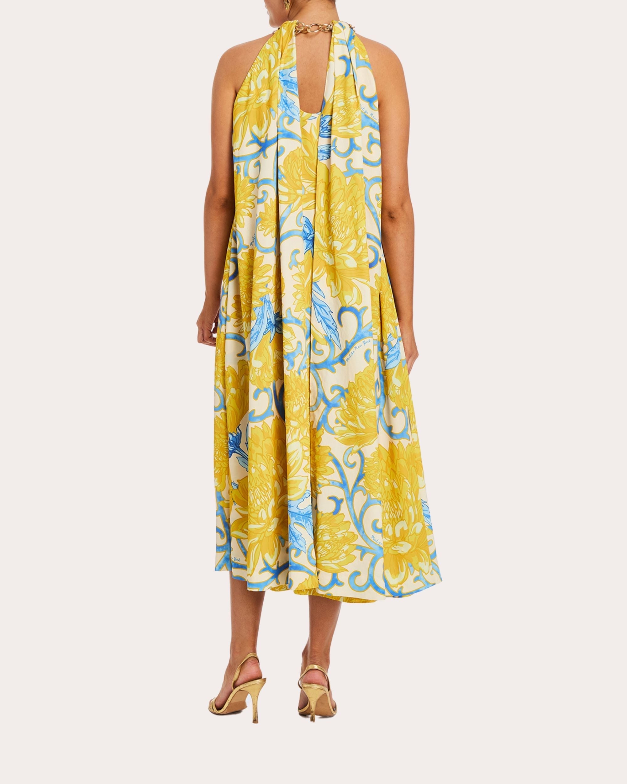Bijou Embellished Floral-Print Twill Midi Dress