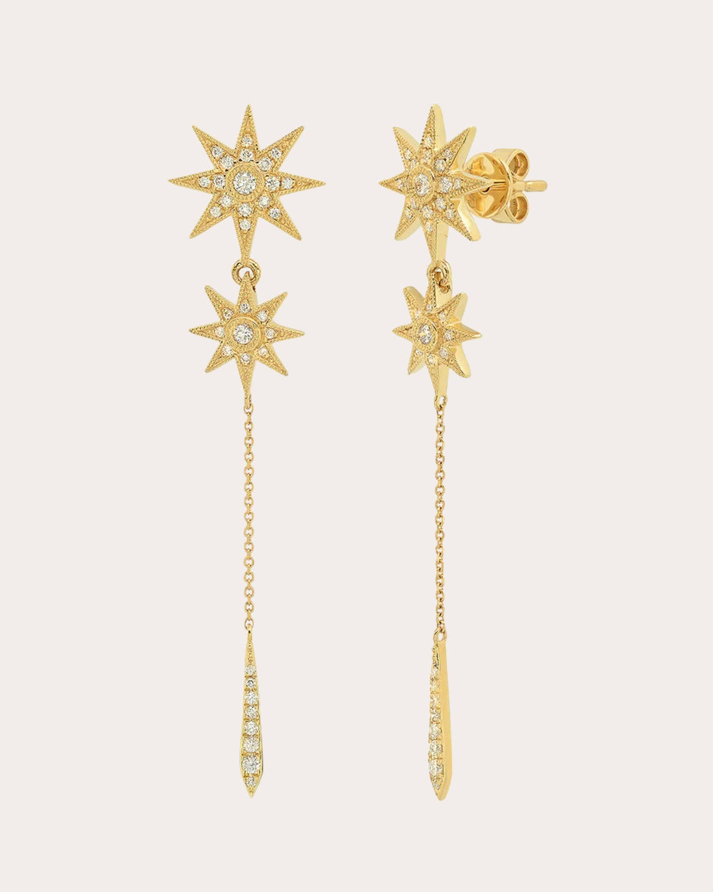 Mini Double Star 18K Gold Diamond Earrings