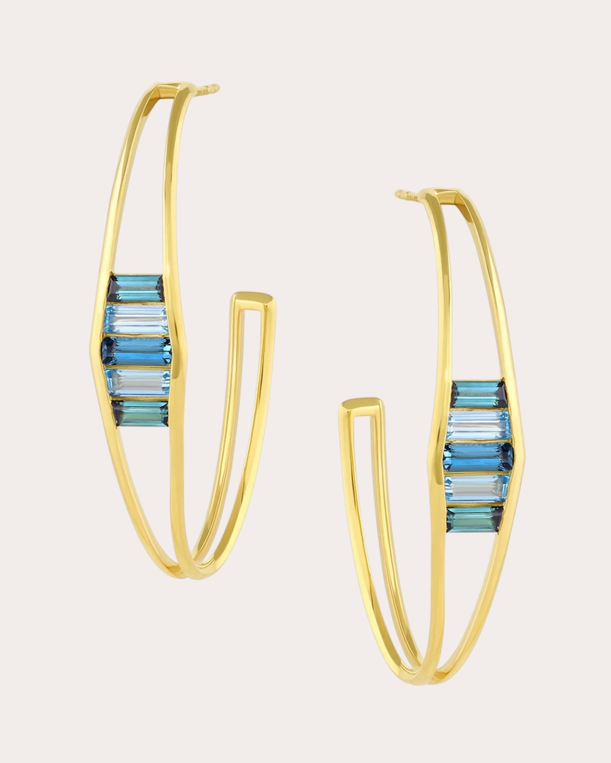 Large Sundown 18K Gold Tourmaline and Topaz Oval Hoop Earrings