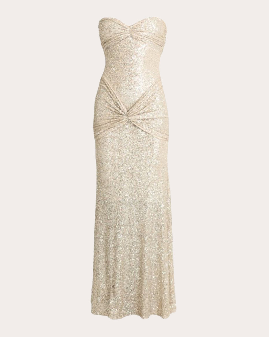 Abigail Twist-Front Sequined Jersey Strapless Gown
