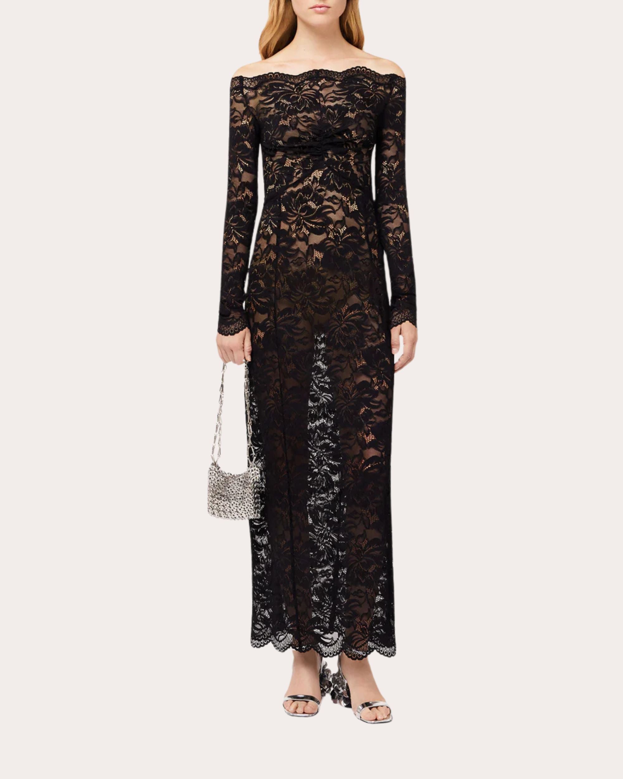 Sheer Floral Lace Maxi Dress