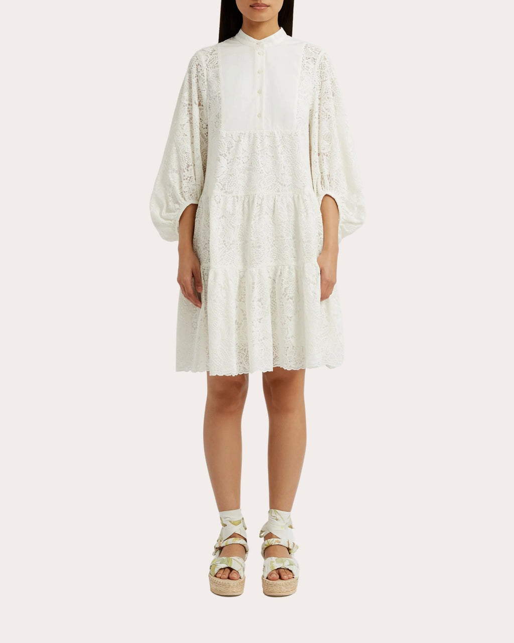 Embroidered Cotton Tiered Hem Mini Dress