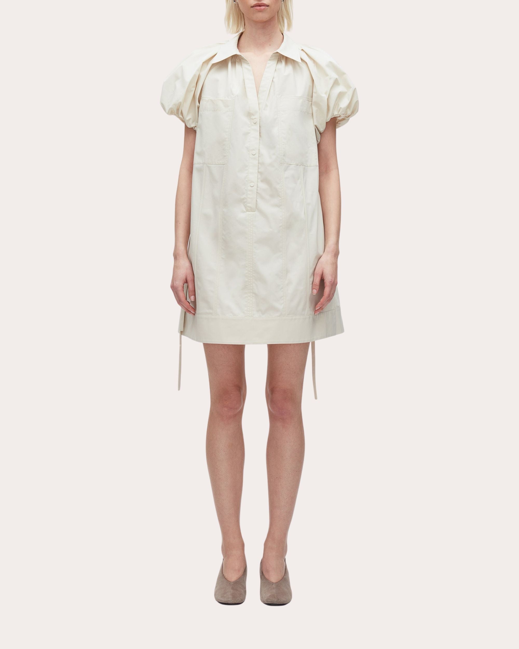 Gathered Techno Cotton-Poplin Mini Dress