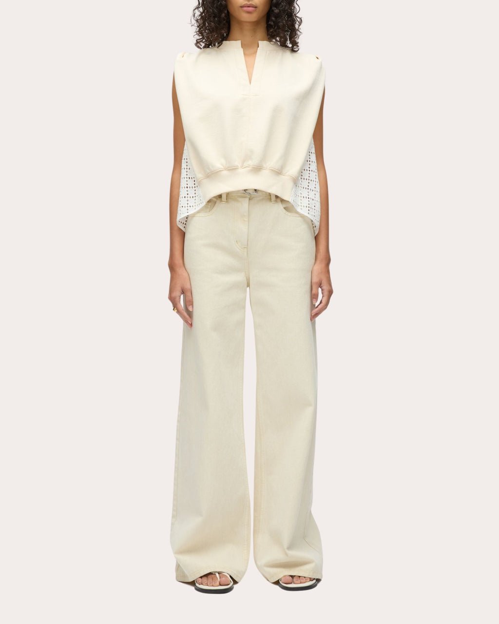 Asymmetric French Terry and Broderie Anglaise Top