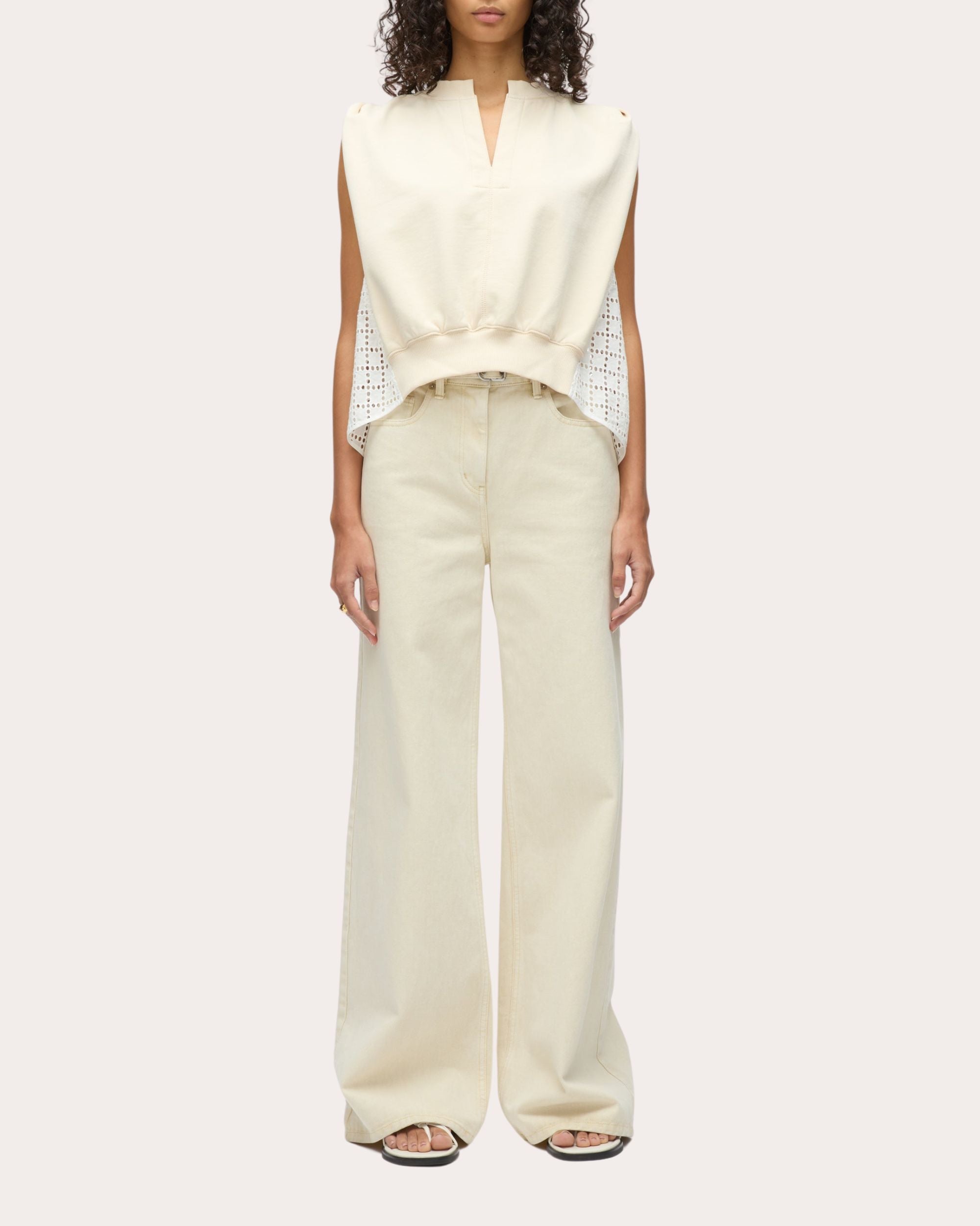 Asymmetric French Terry and Broderie Anglaise Top