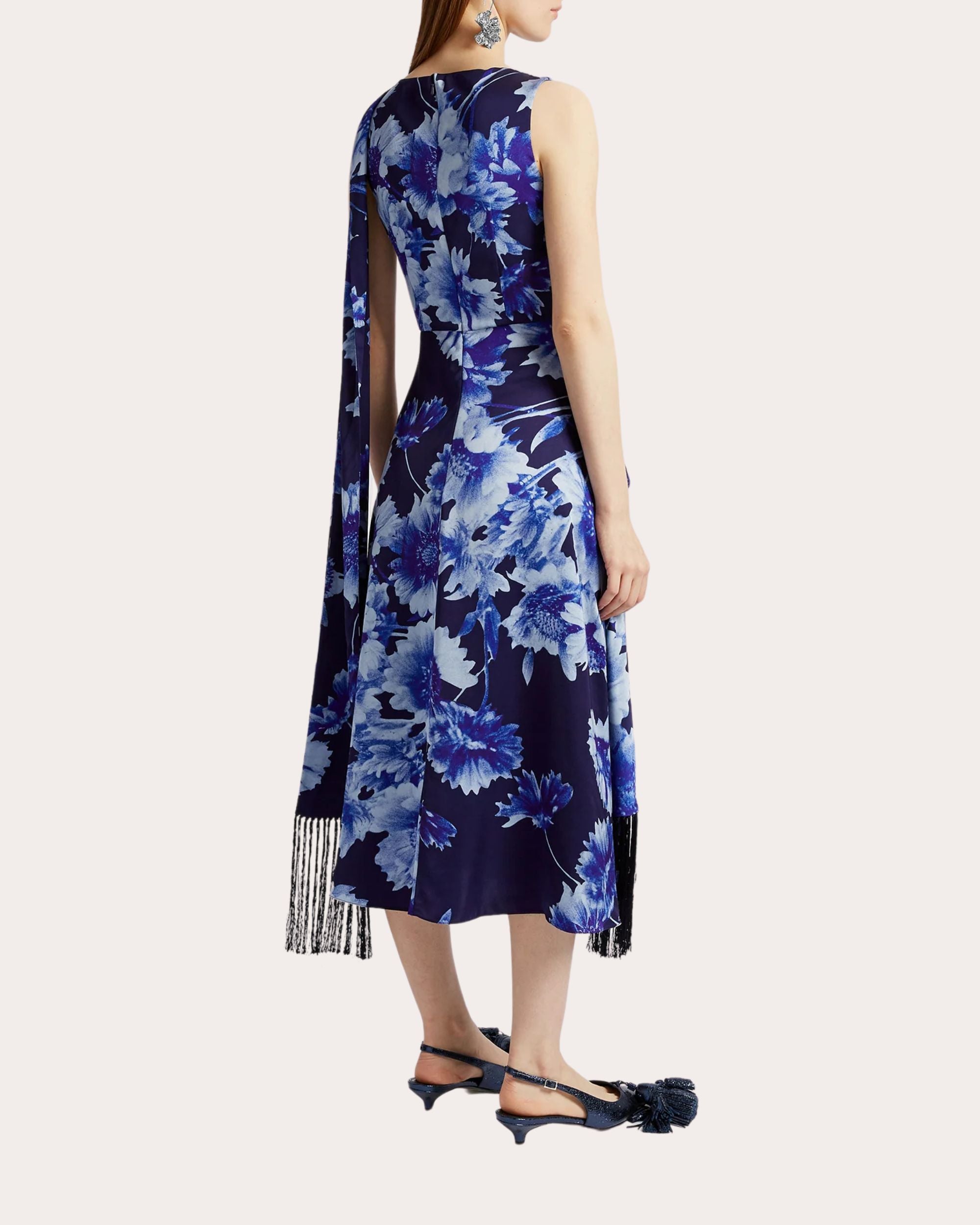 Draped Floral-Print Crepe Jersey Midi Dress