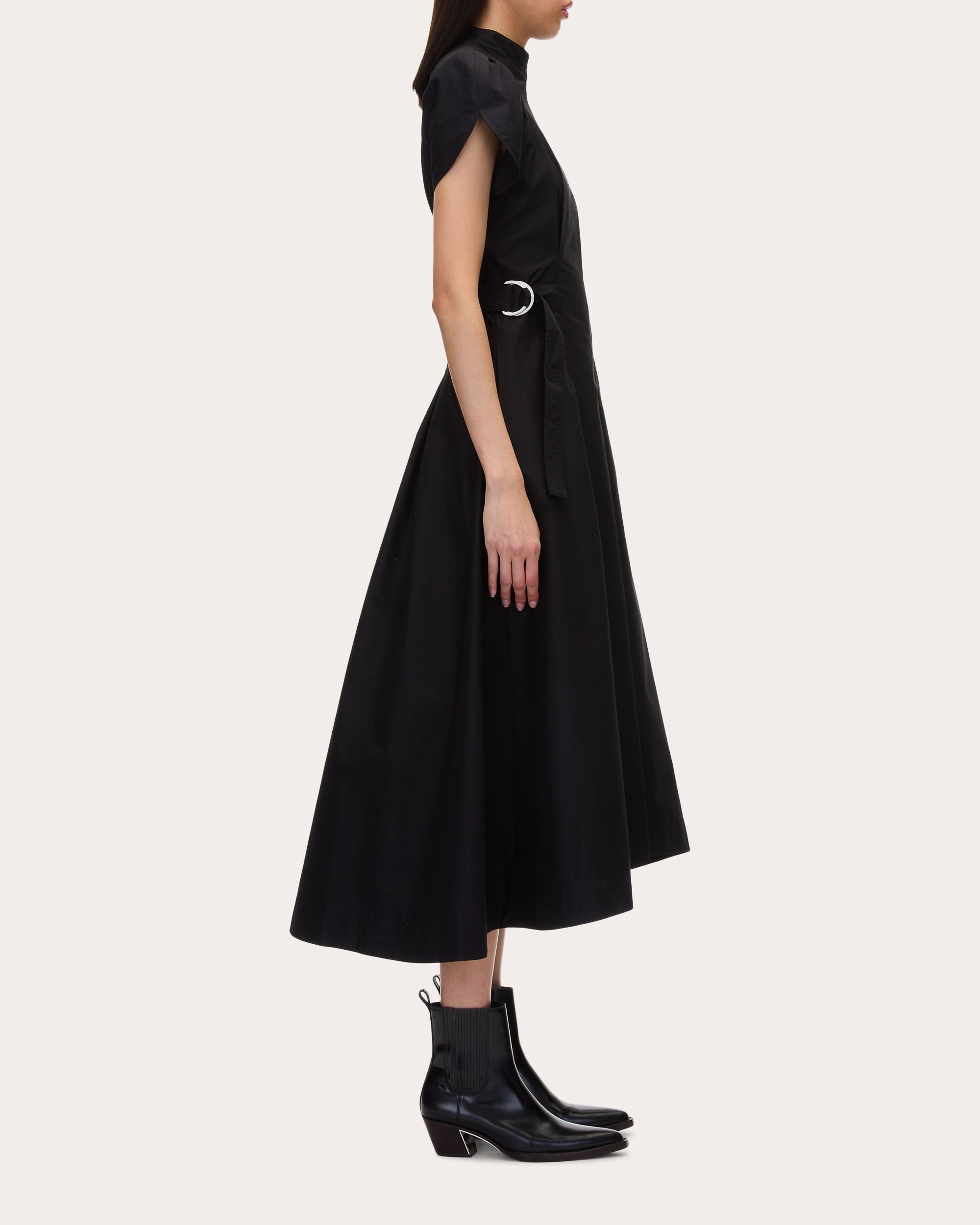 Asymmetric Pleated Cotton-Blend Midi Dress