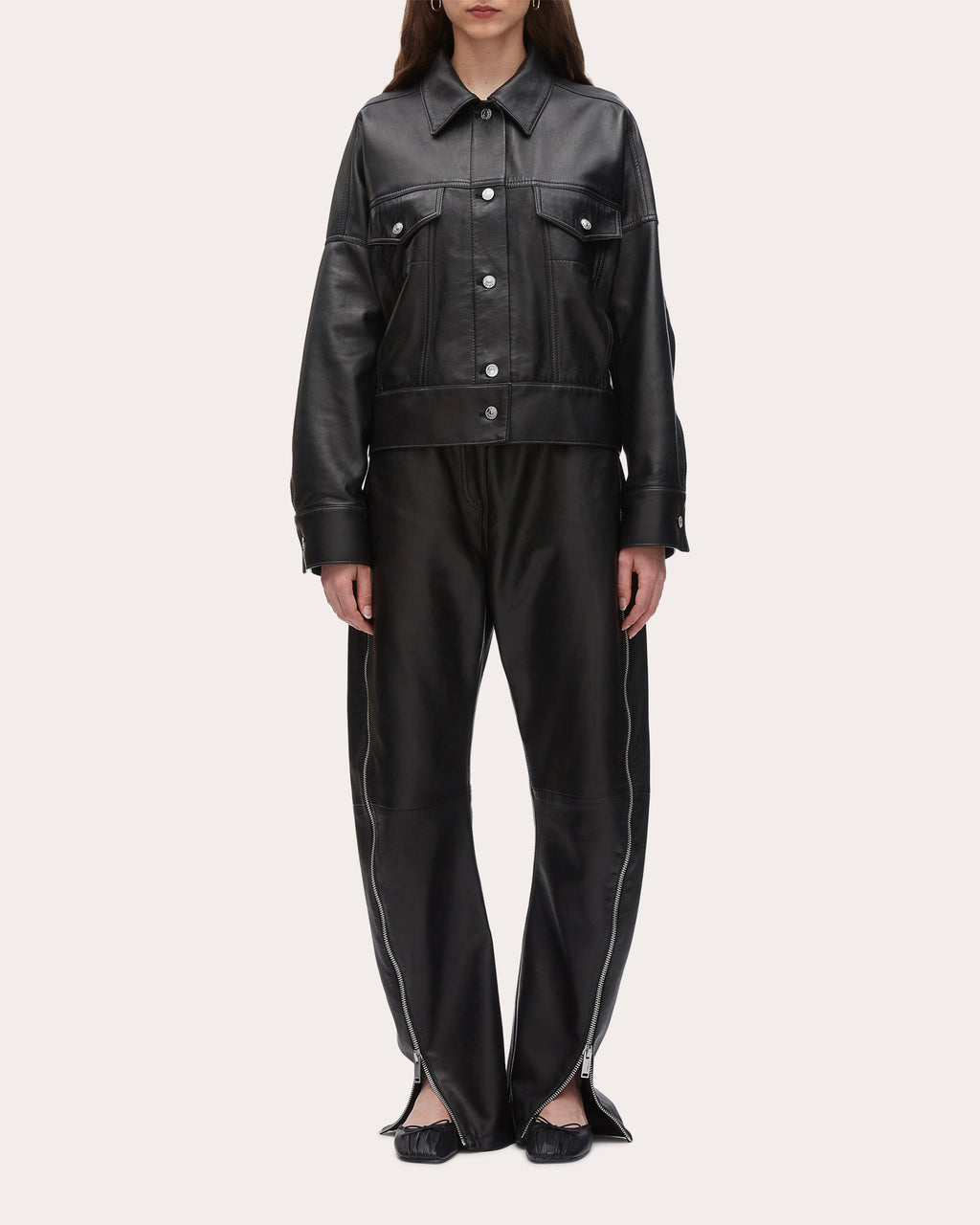 Tie-Detailed Plonge Leather Jacket