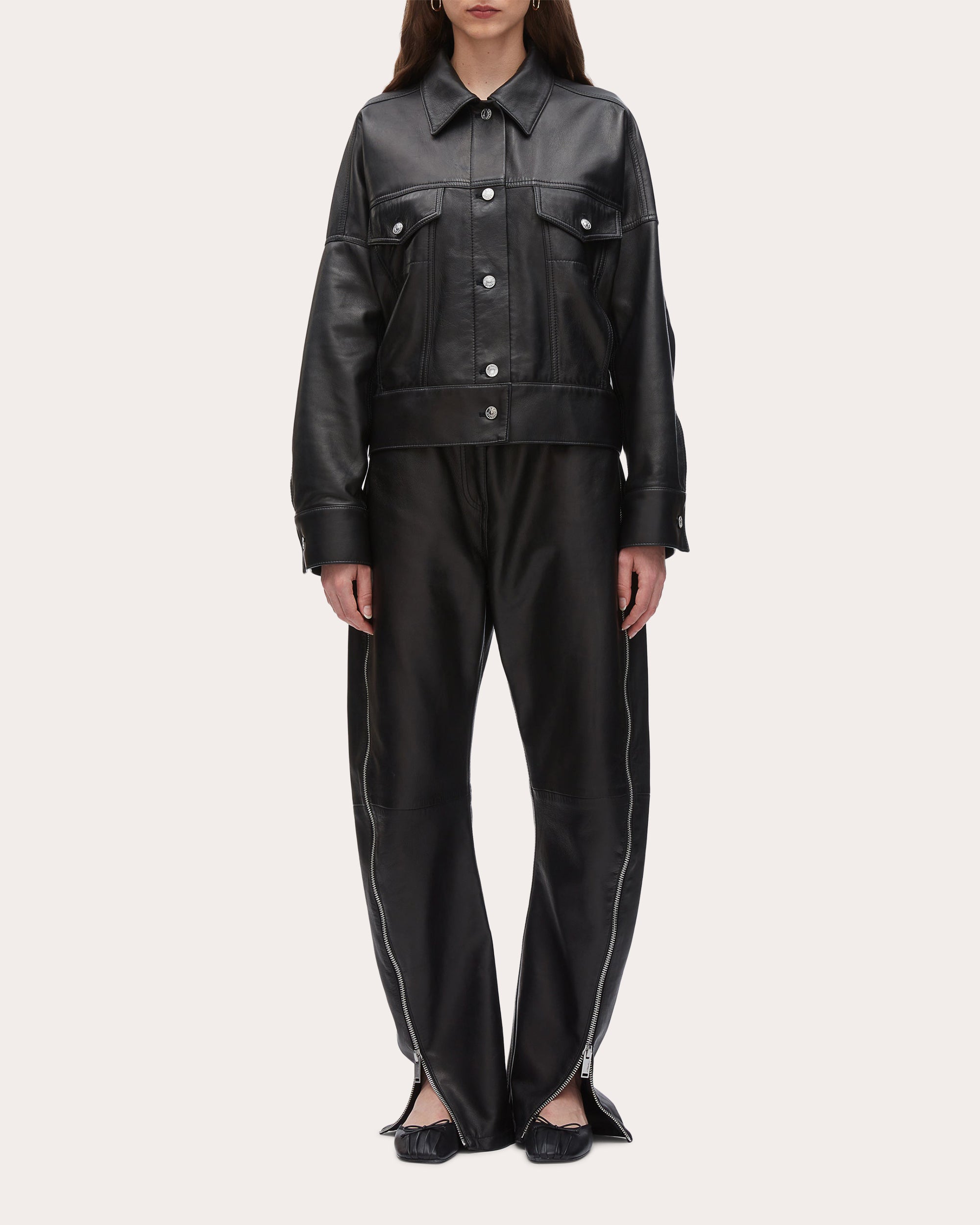 Tie-Detailed Plonge Leather Jacket
