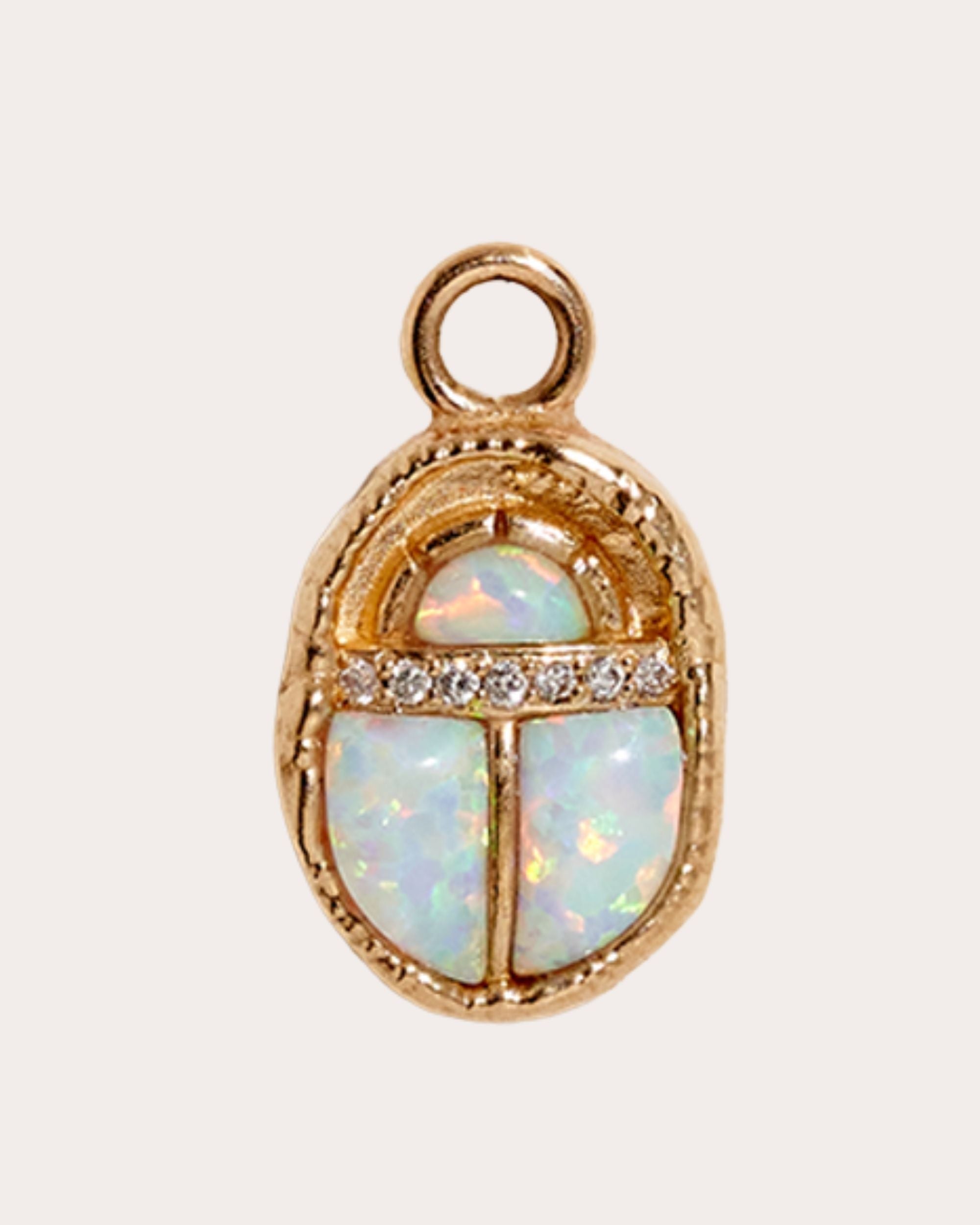 Diamond & Opal 14k Gold Pavé Scarab Pendant