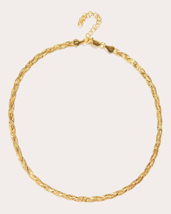 Gold-Plated Braided Herringbone Chain Necklace