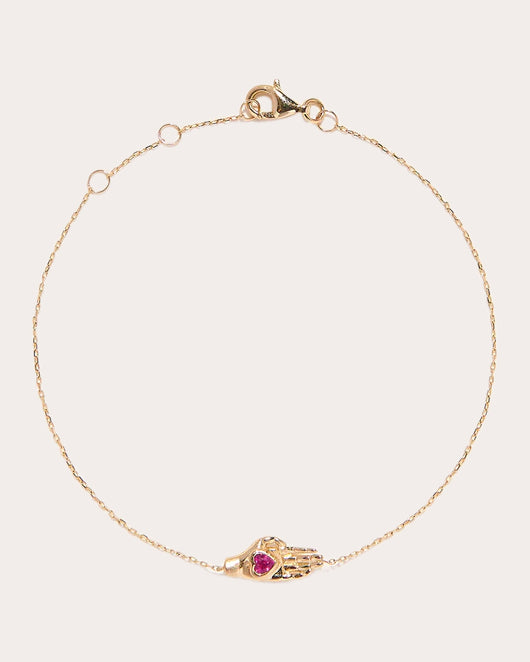 Heart In Hand 14K Gold Ruby Bracelet