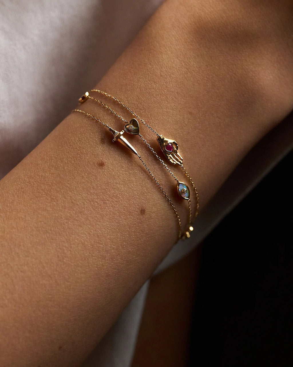 Heart In Hand 14K Gold Ruby Bracelet
