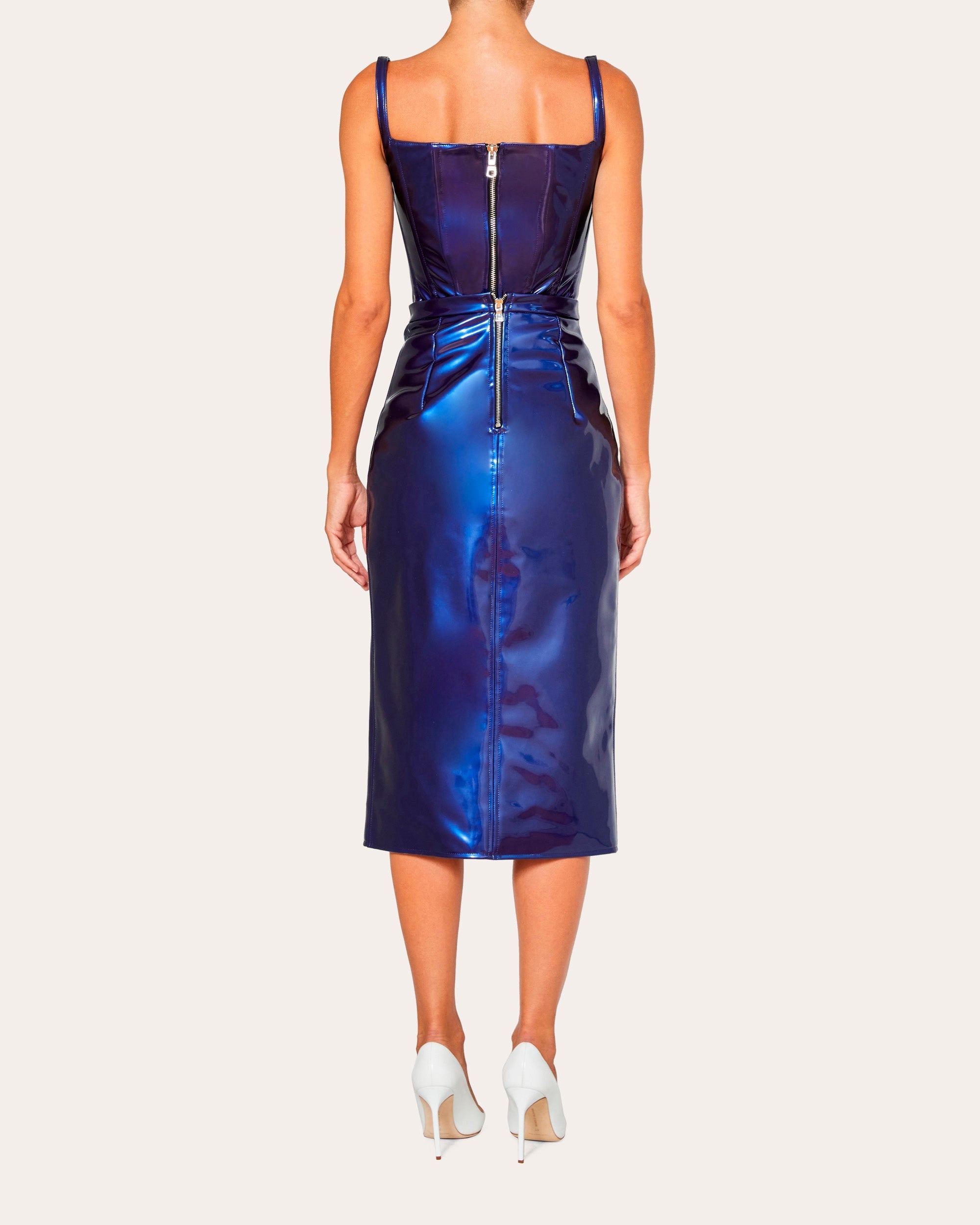 High-Waisted Patent-Vinyl Midi Skirt