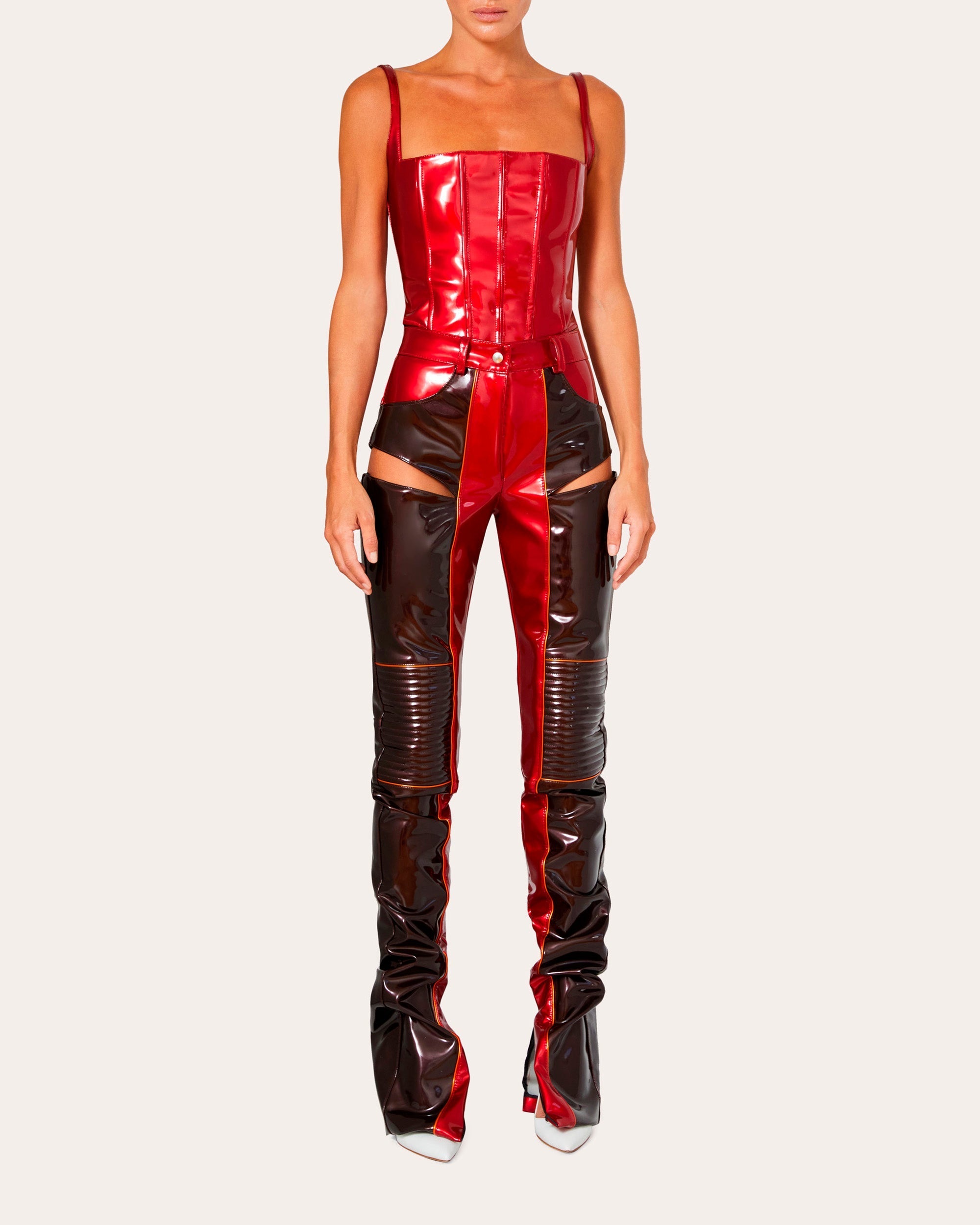 Cutout Patent-Vinyl Biker Pants